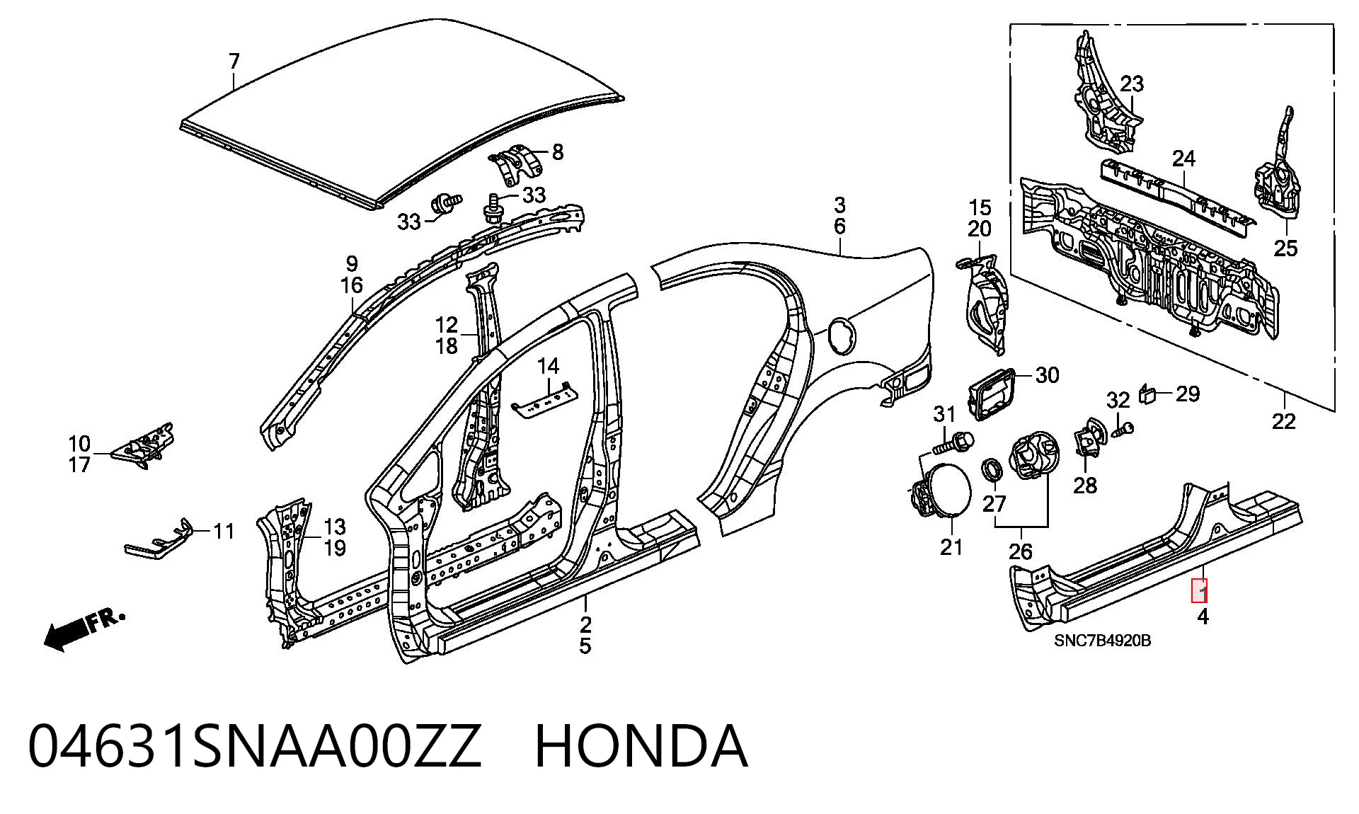 04631SNAA00ZZ Honda Порог наружний правый