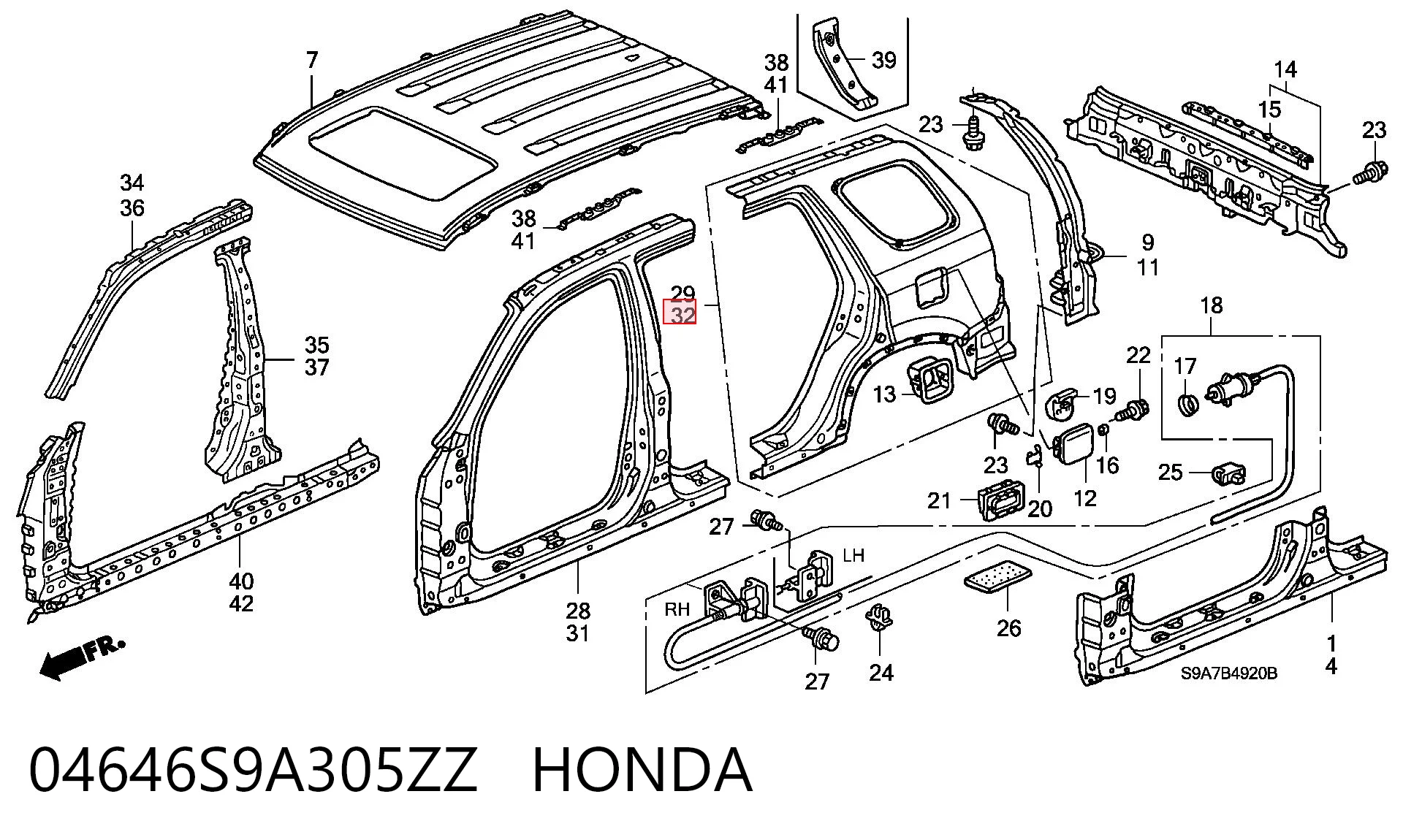04646S9A305ZZ Honda Крыло заднее