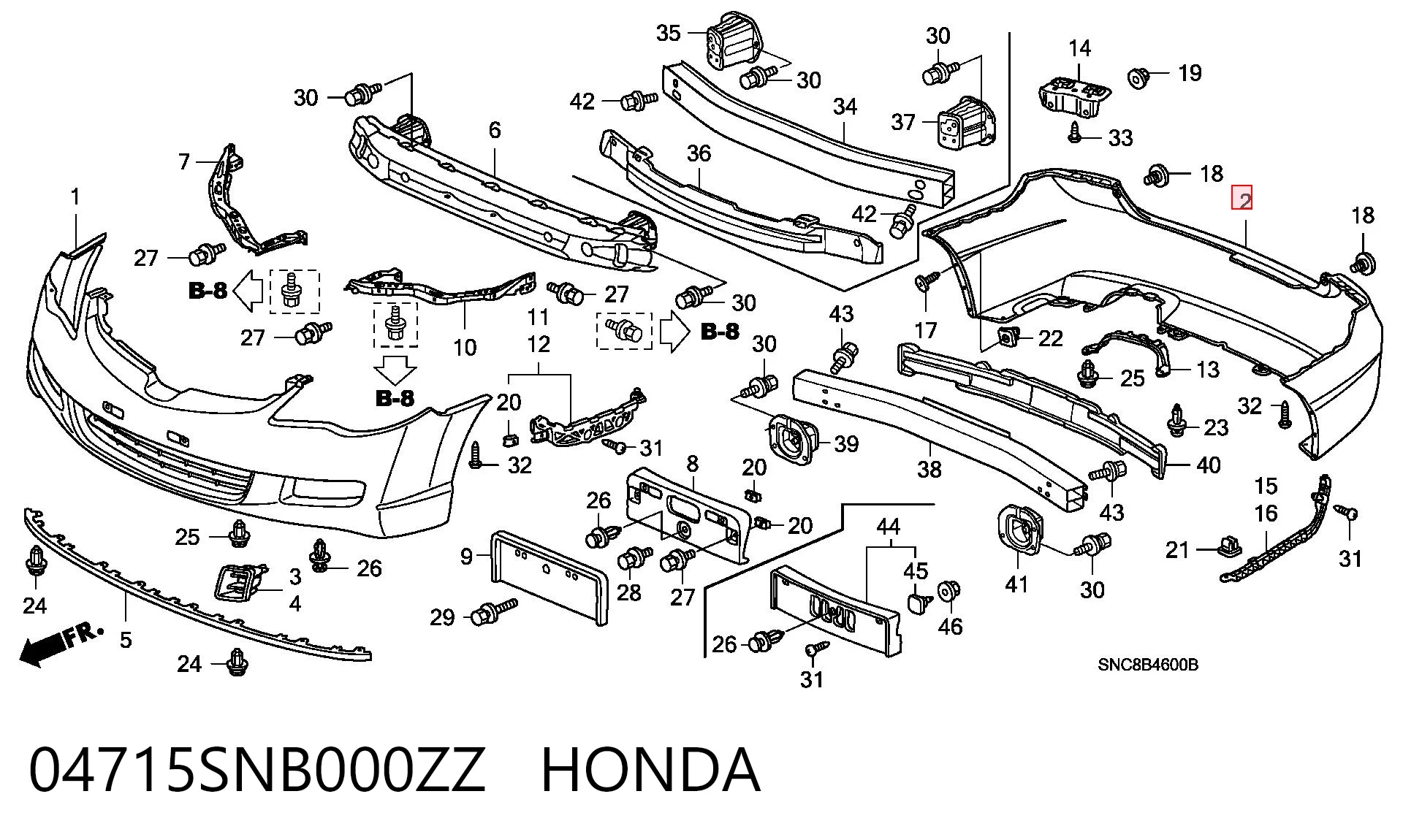 Задний бампер на Honda Civic VIII FD, FA