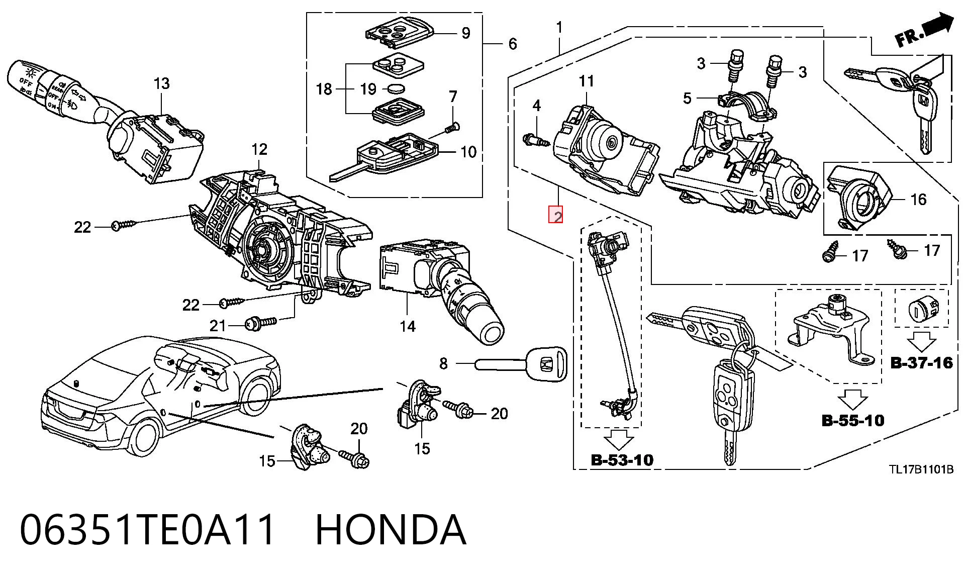 06351TE0A11 Honda Замок зажигания