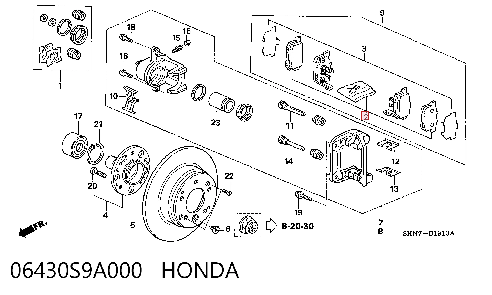 Колодки тормозные задние дисковые HONDA 06430S9A000