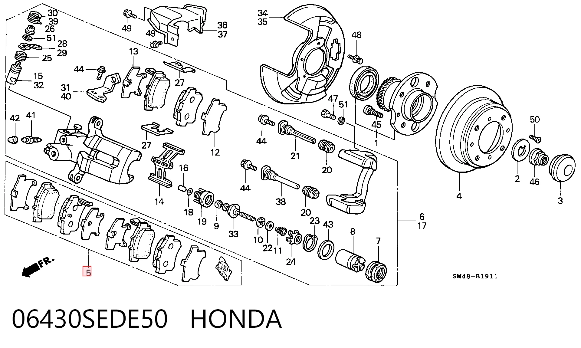 Колодки тормозные задние дисковые HONDA 06430SEDE50
