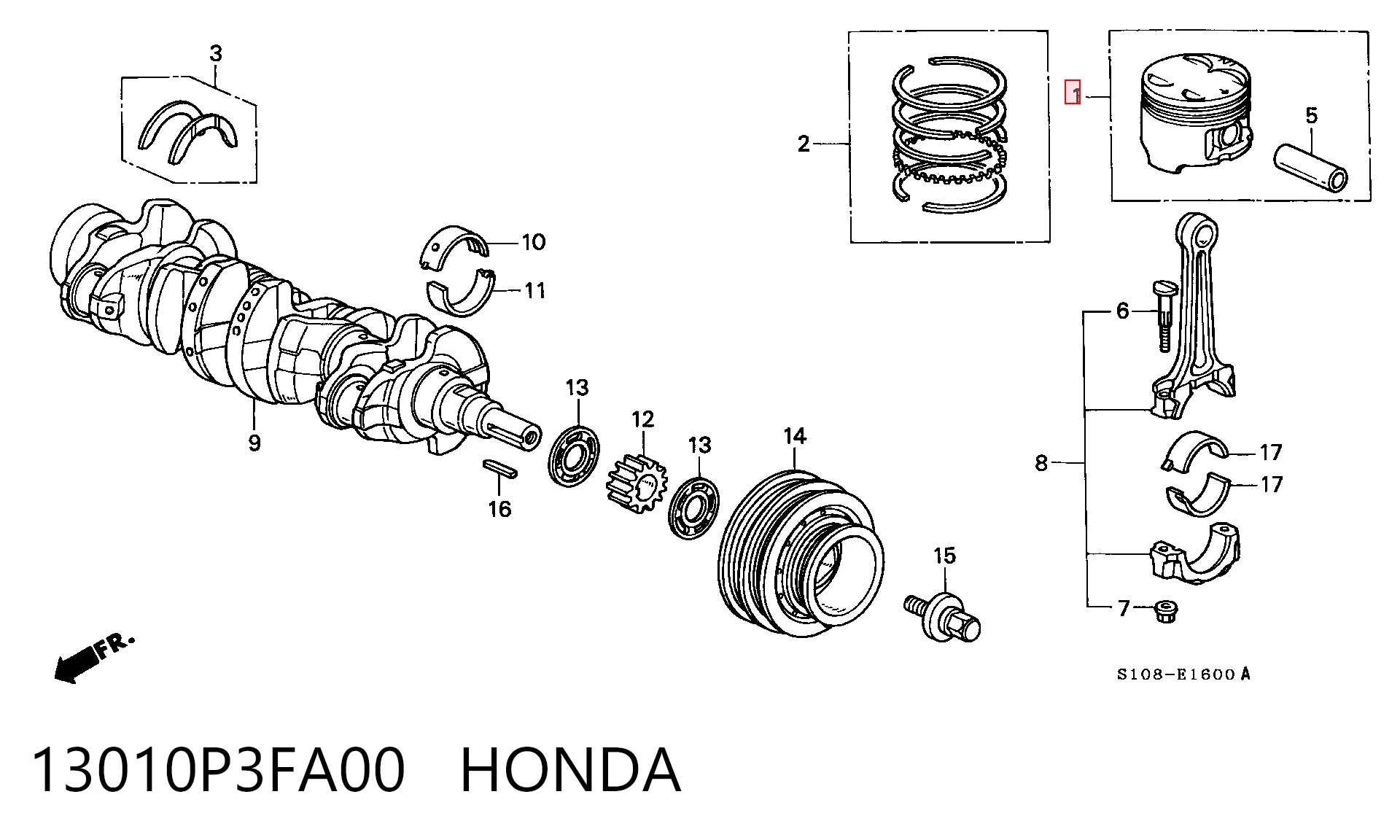 13010P3FA00 Market (OEM) Поршень в комплекте на 1 цилиндр, STD
