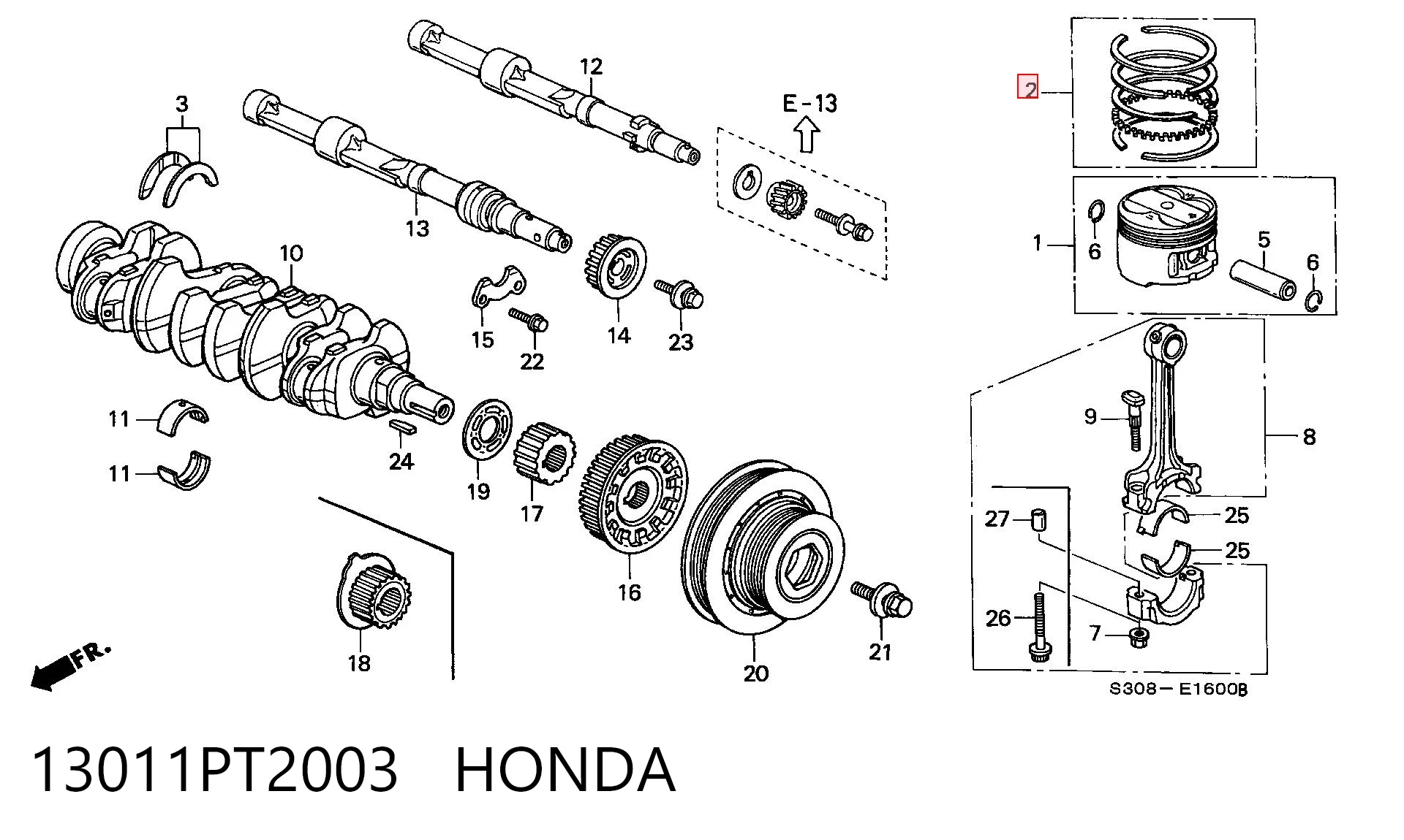 Кольца поршневые комплект, STD Riken 16032STD