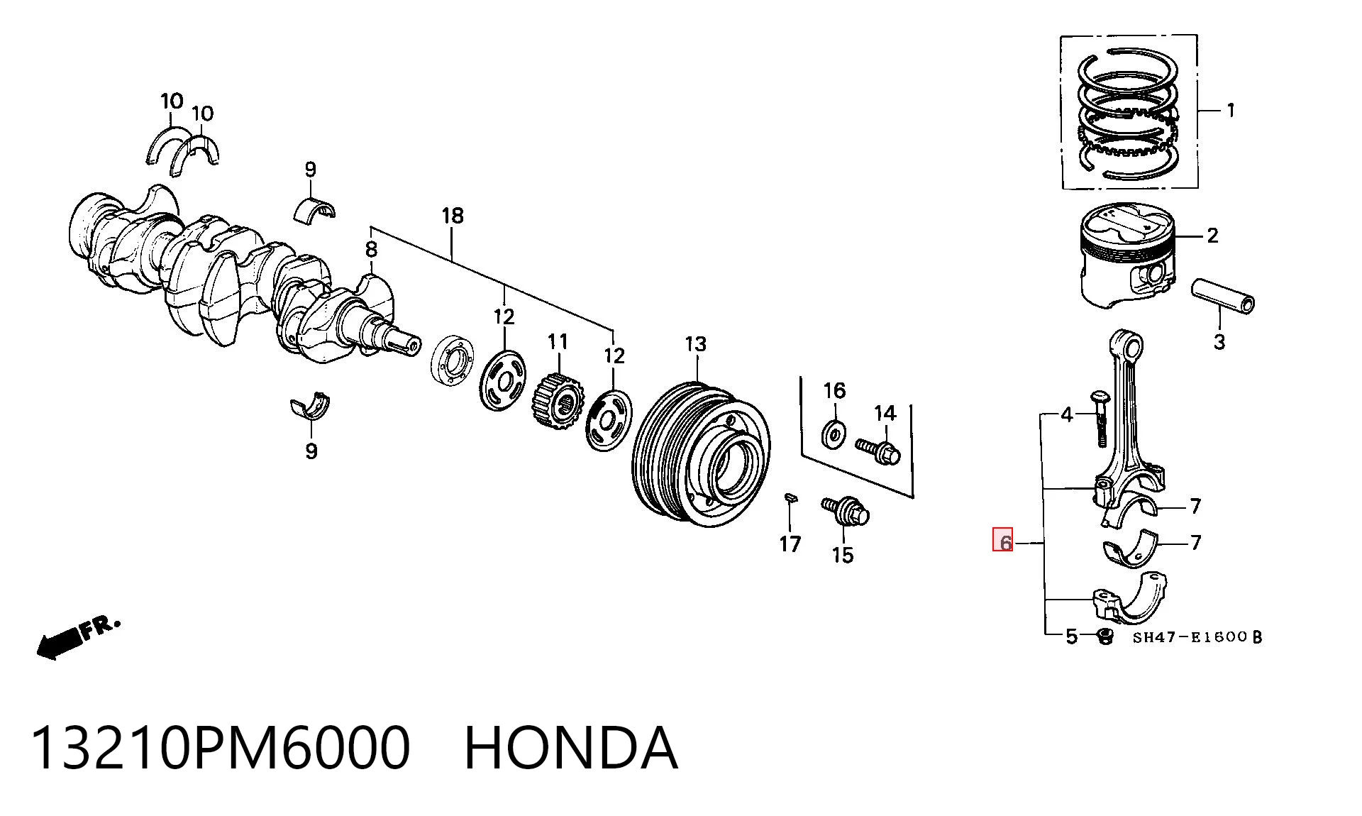 13210PM6000 Honda Шатун двигателя