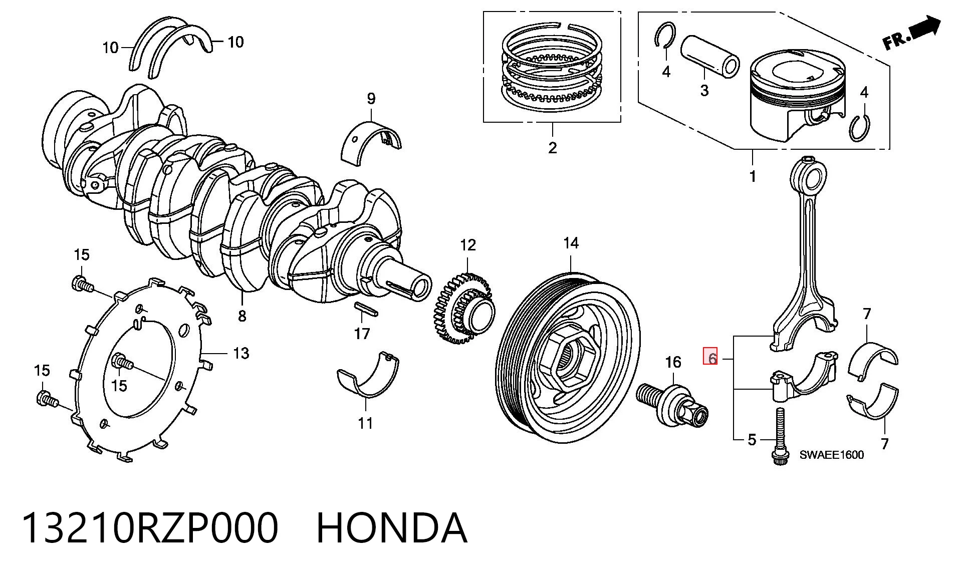 13210RZP000 Honda Шатун двигателя