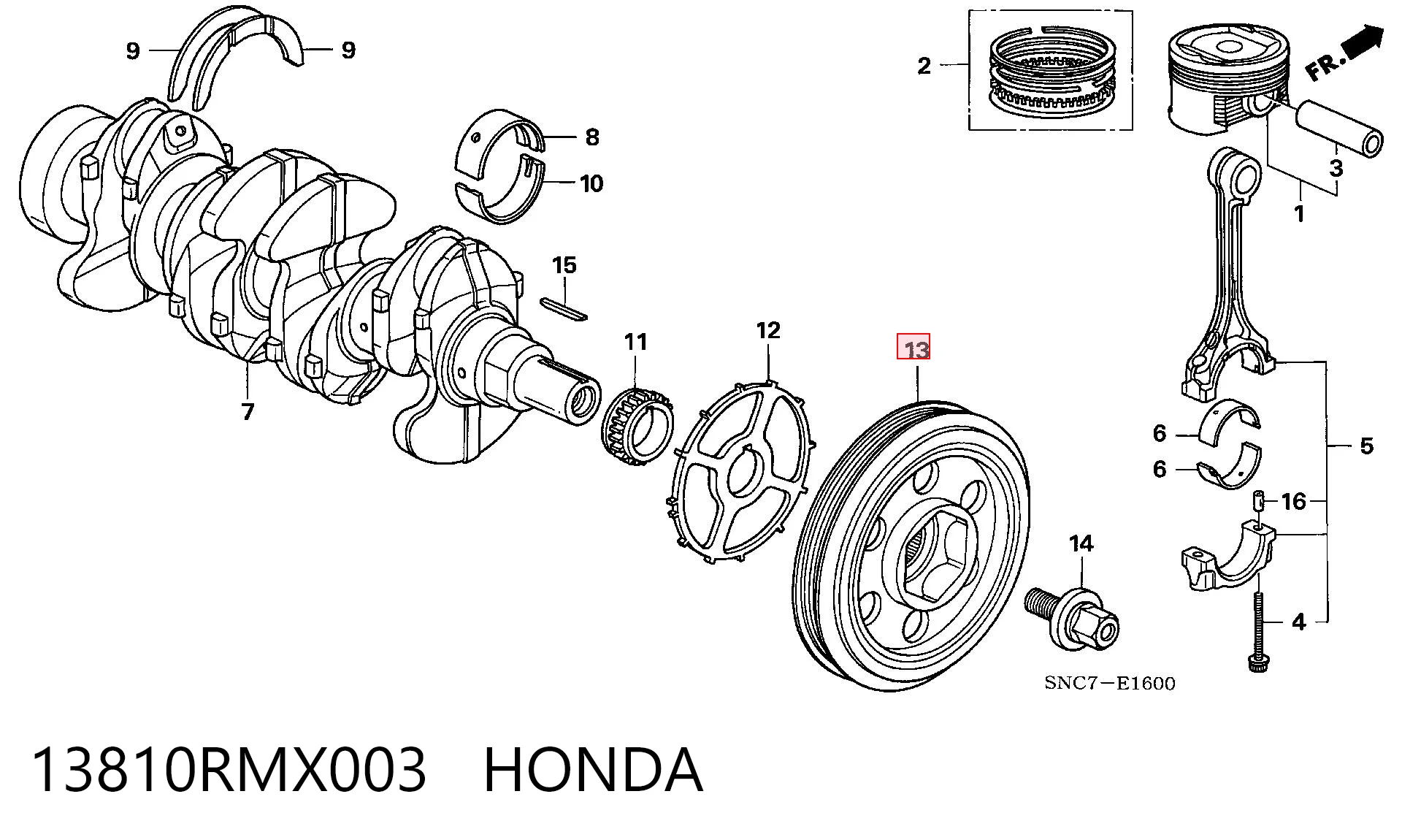 13810RMX003 Honda Шкив коленчатого вала