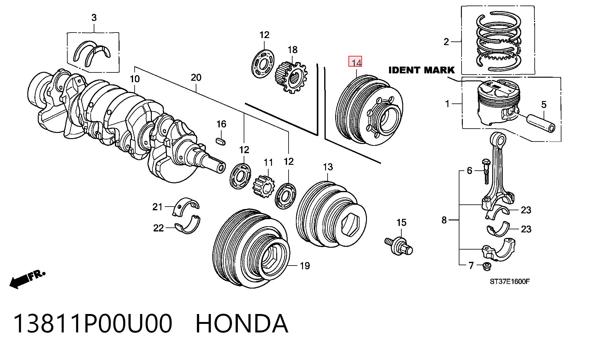 Шкив коленвала (демпфер) Honda Civic V седан (EG, EH) (1991 - 1996) цена, от 41.93 USD