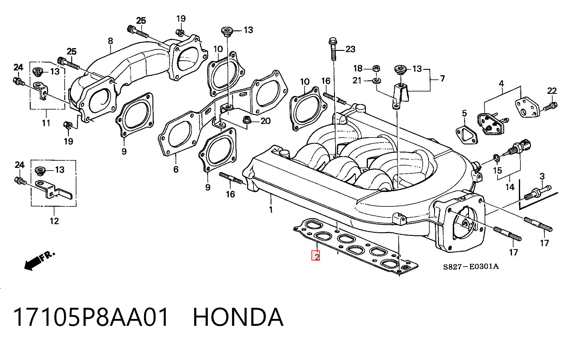 17105P8AA01 Honda Прокладка впускного коллектора нижняя