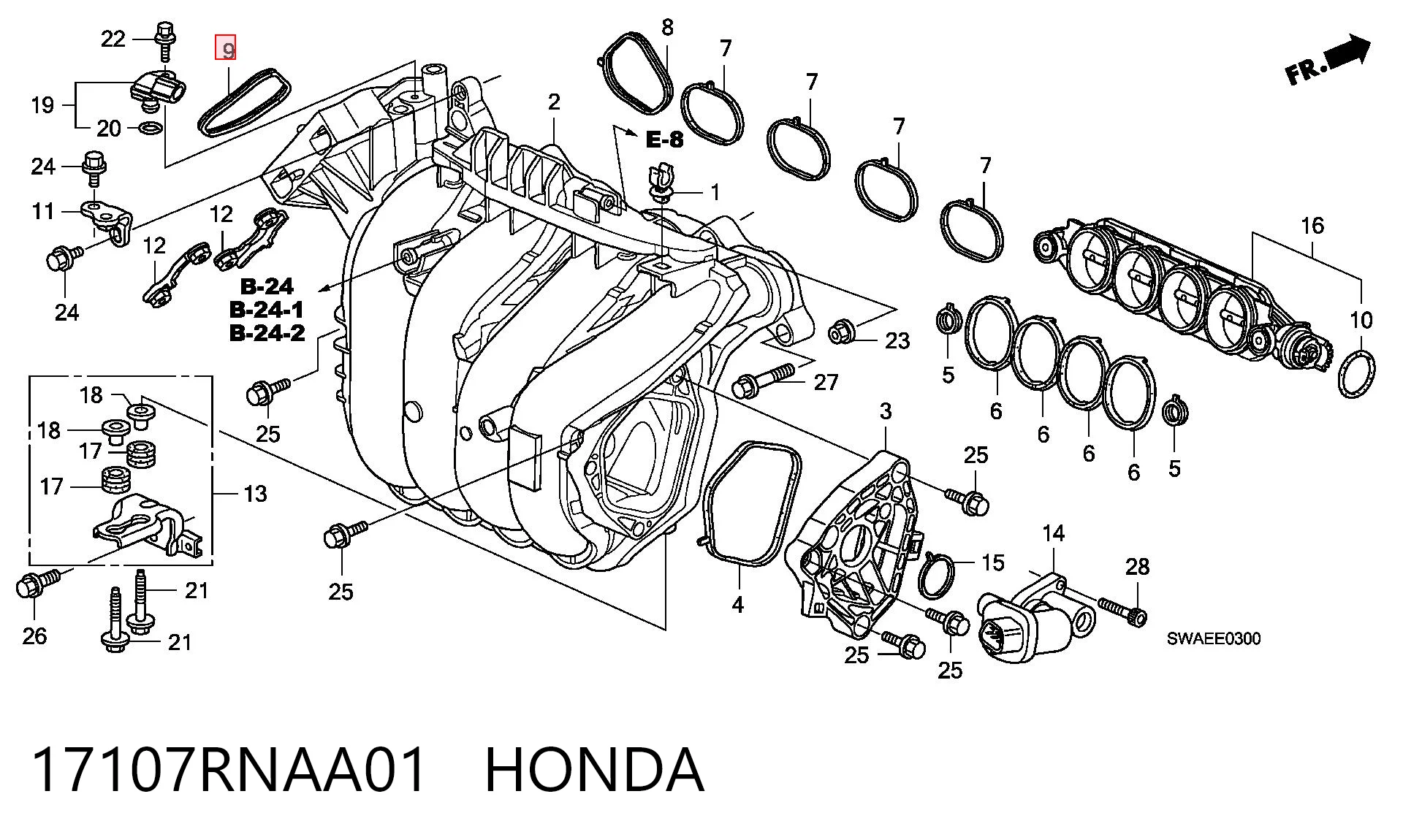 17107RNAA01 Honda Прокладка дроссельной заслонки