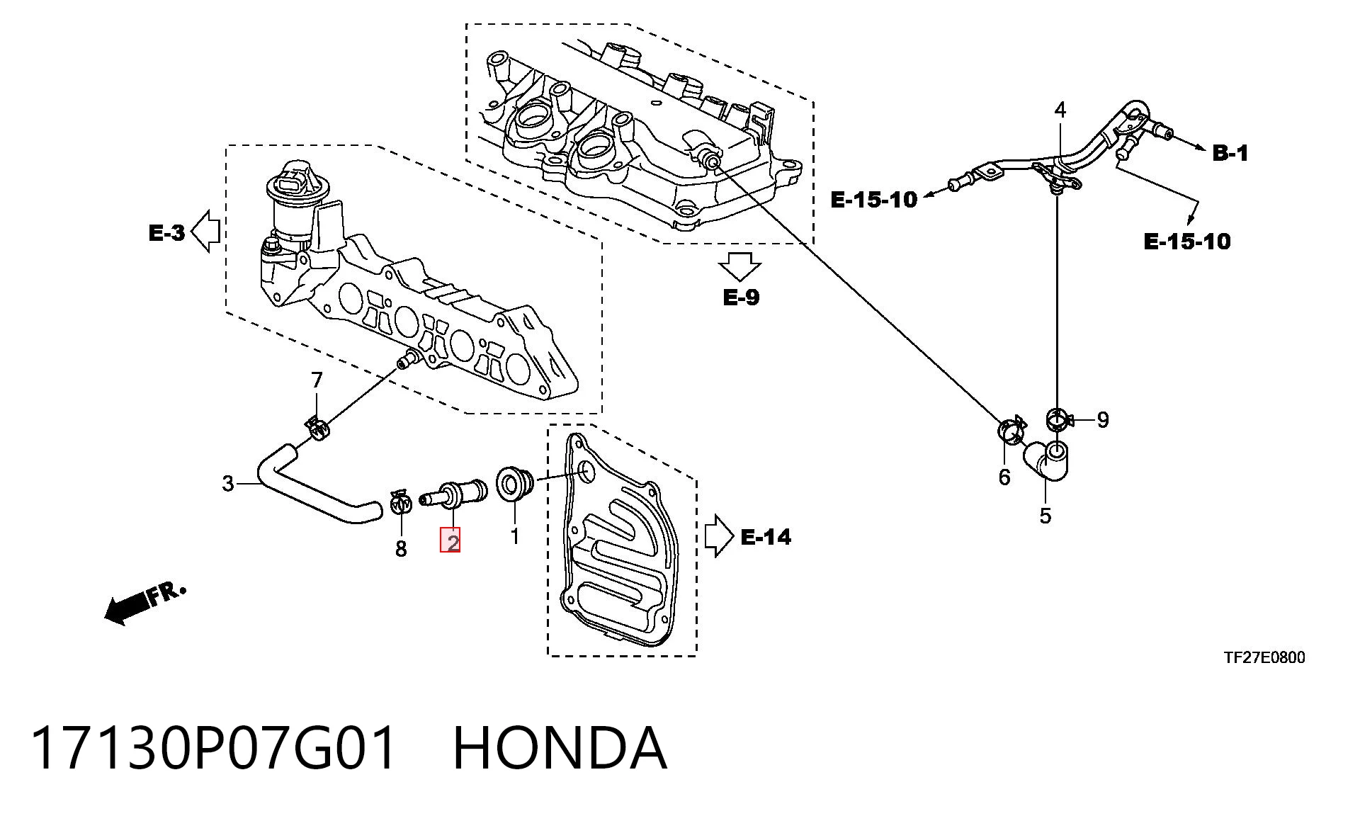 17130P07G01 Honda Клапан PCV вентиляции картера