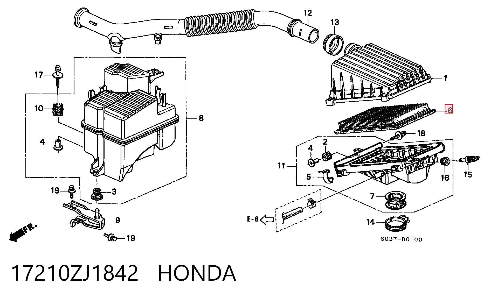 17210ZJ1842 Honda Воздушный фильтр двигателя