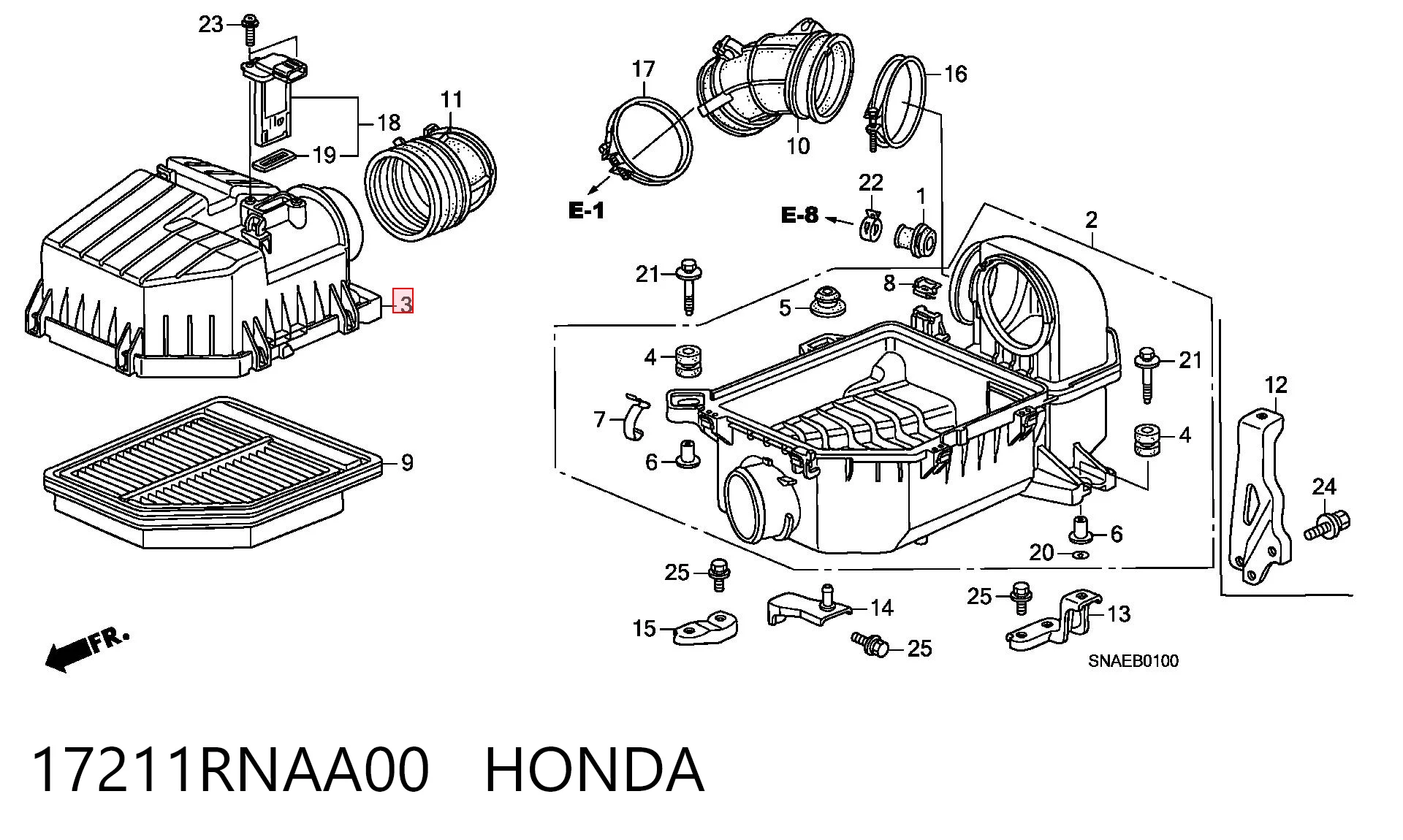17211RNAA00 Honda Корпус воздушного фильтра, верхняя часть