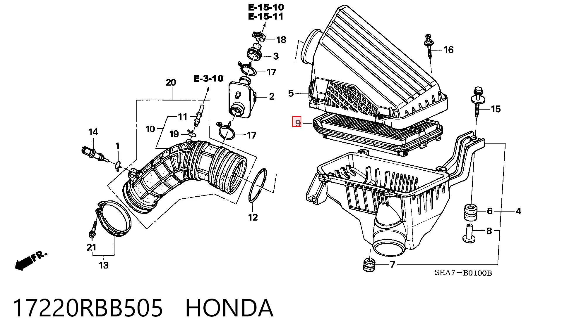 17220RBB505 Honda Воздушный фильтр двигателя