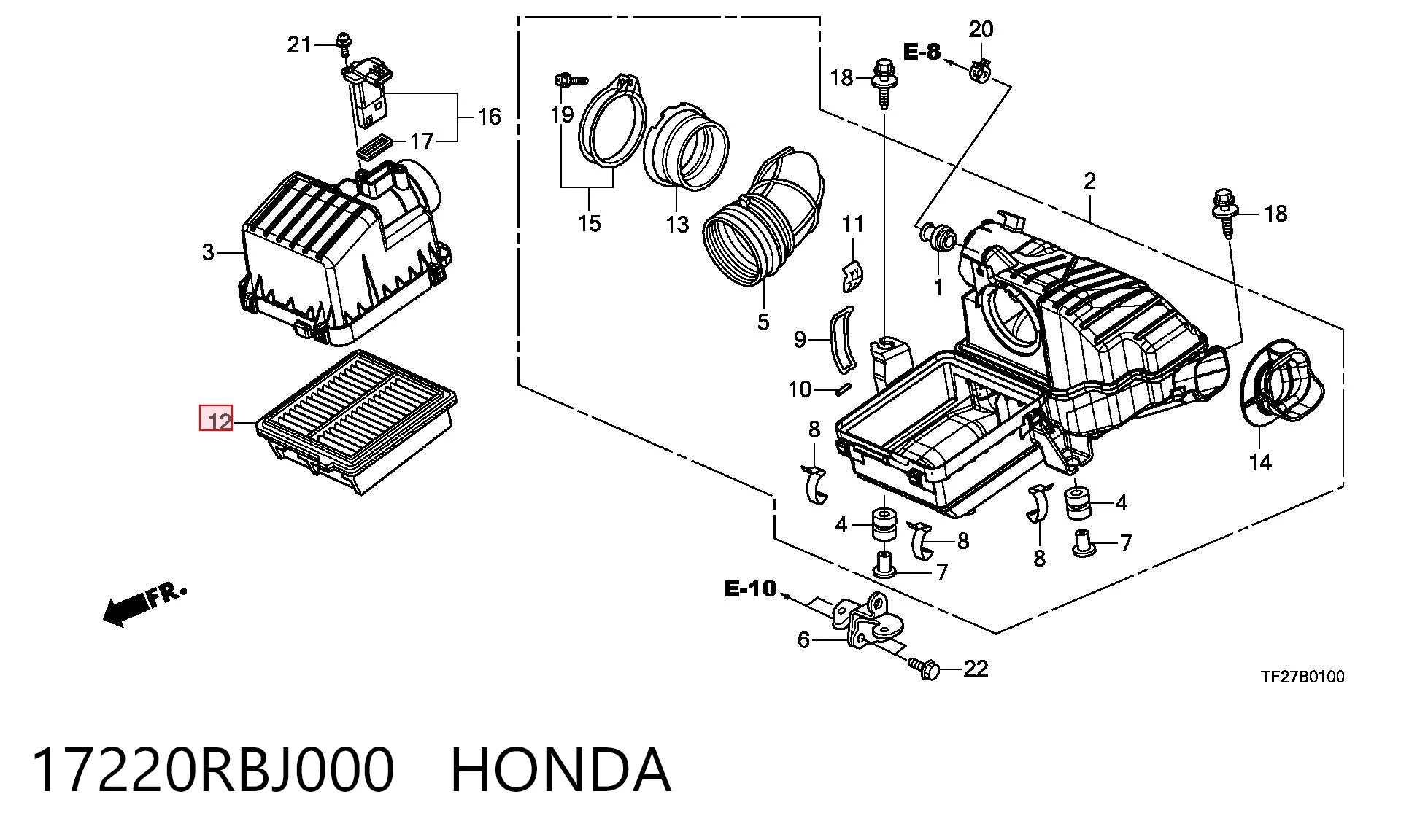 17220RBJ000 Honda Воздушный фильтр двигателя