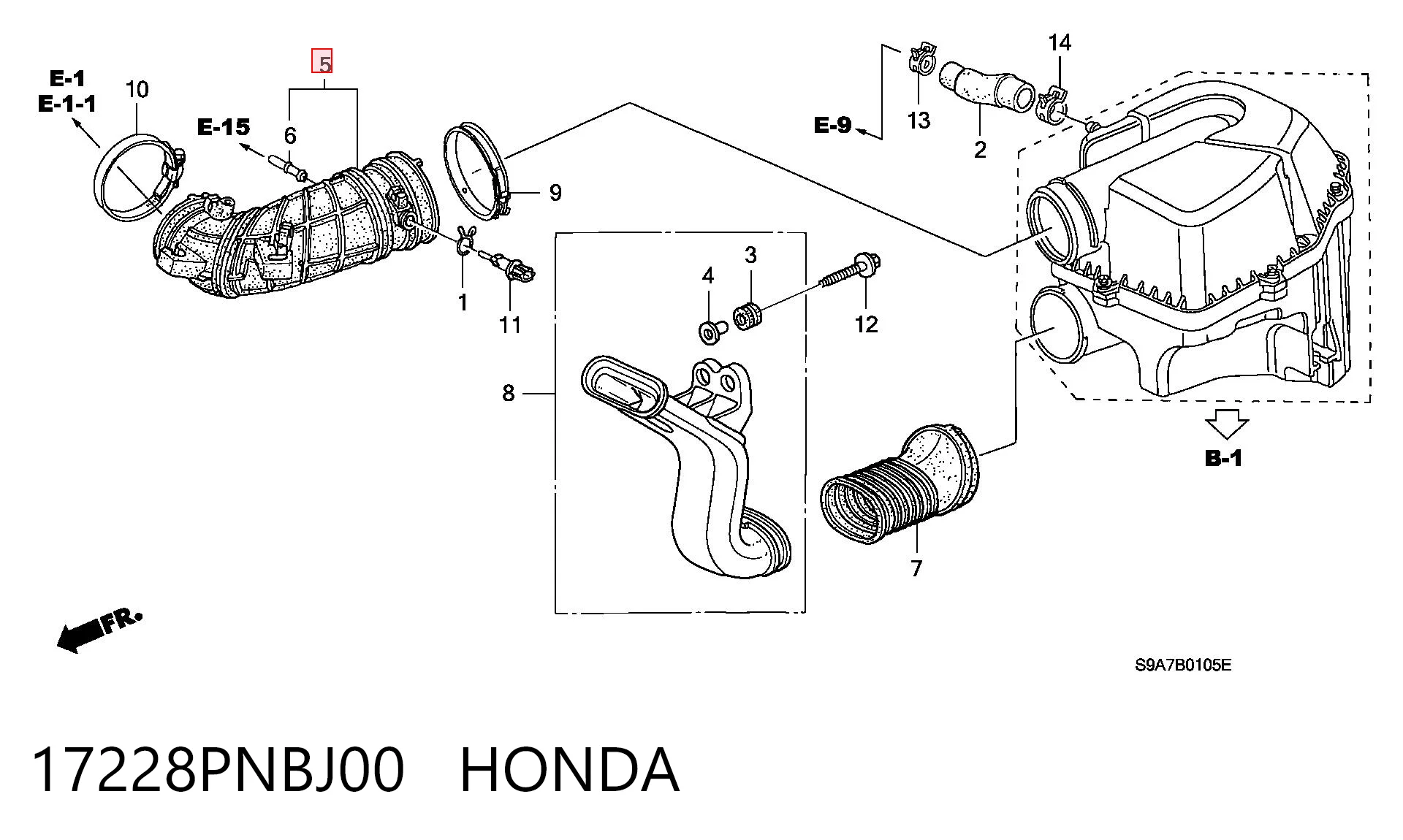 17228PNBJ00 Honda Патрубок воздушный, выход воздушного фильтра