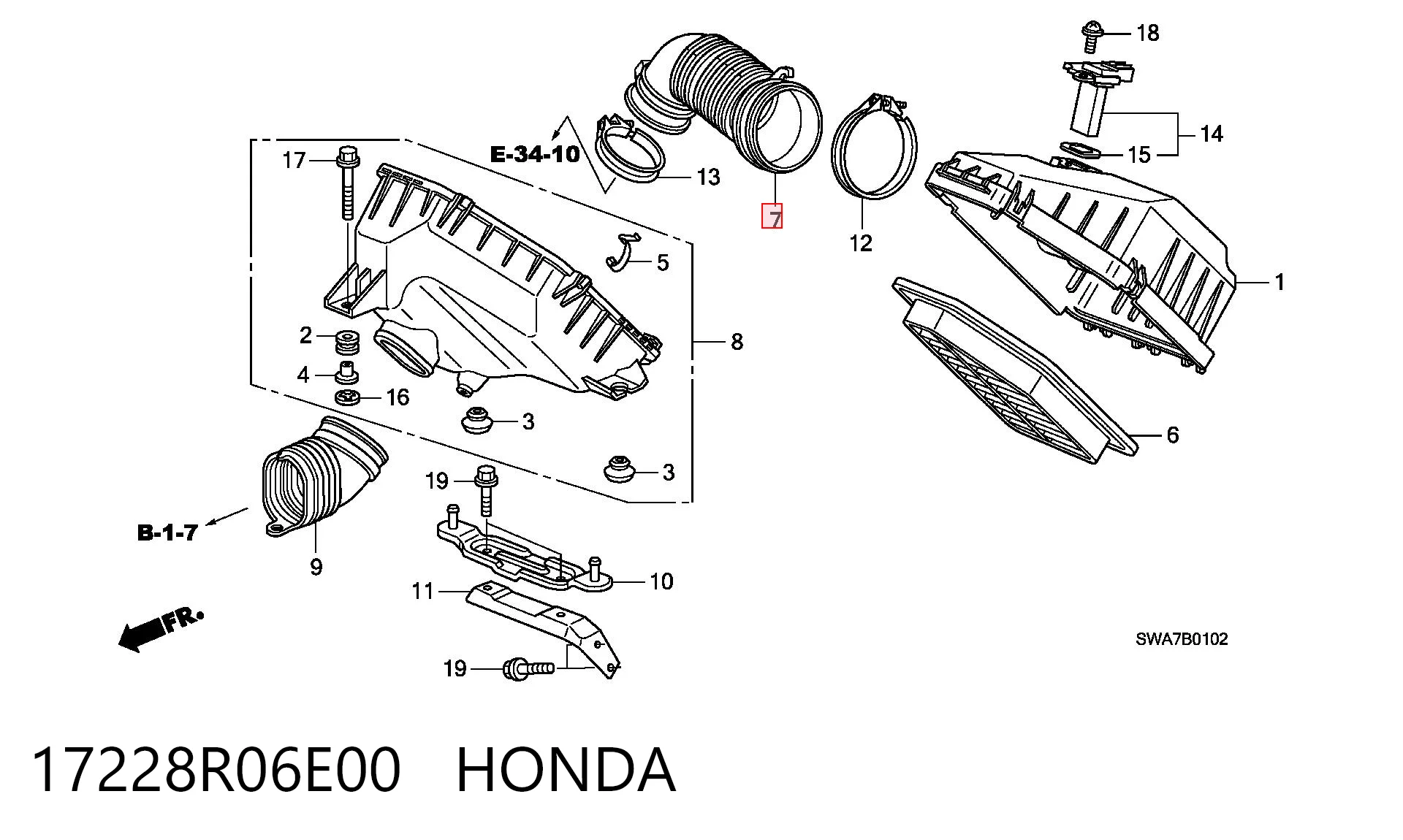 17228R06E00 Honda Патрубок воздушный, выход воздушного фильтра