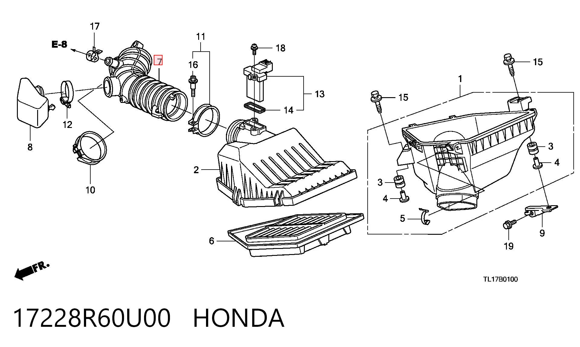 17228R60U00 Honda Патрубок воздушный, выход воздушного фильтра
