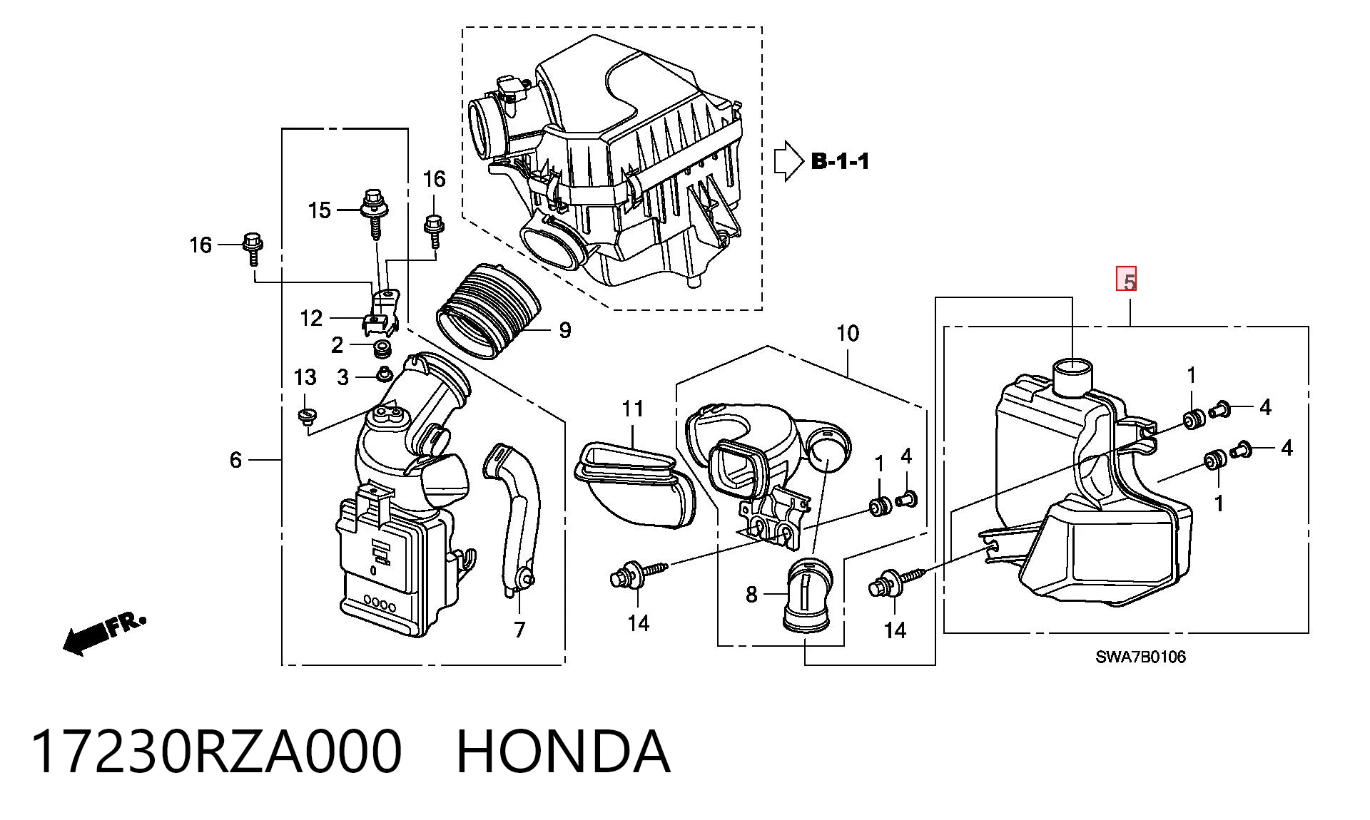 17230RZA000 Honda Резонатор воздушного фильтра