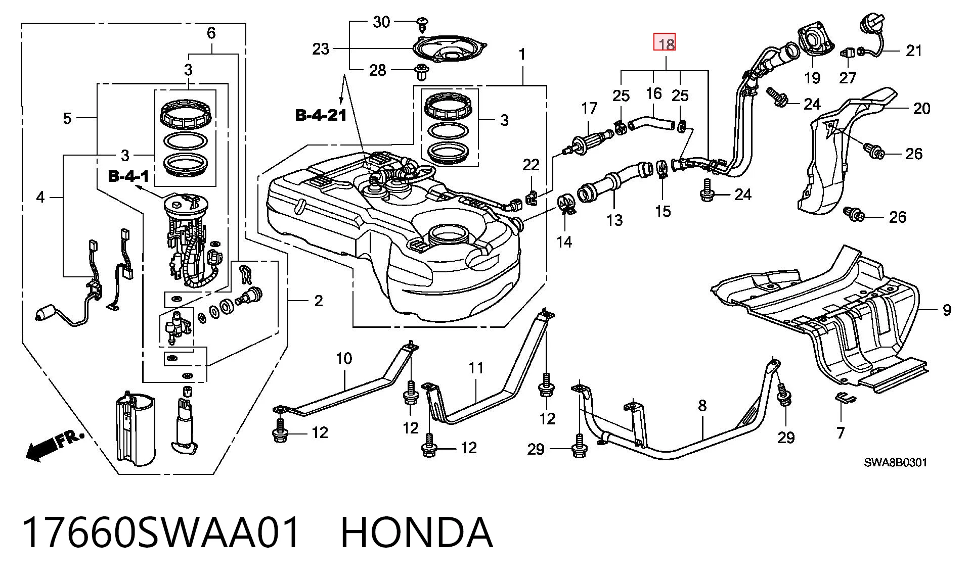 17660SWAA01 Honda Шланг заливной горловины, топливного бака