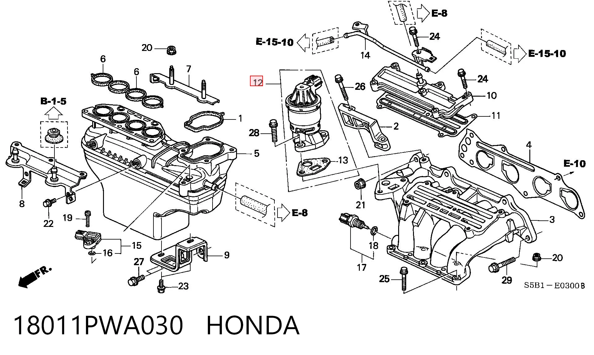 18011PWA030 Honda Клапан рециркуляции отработавших газов EGR