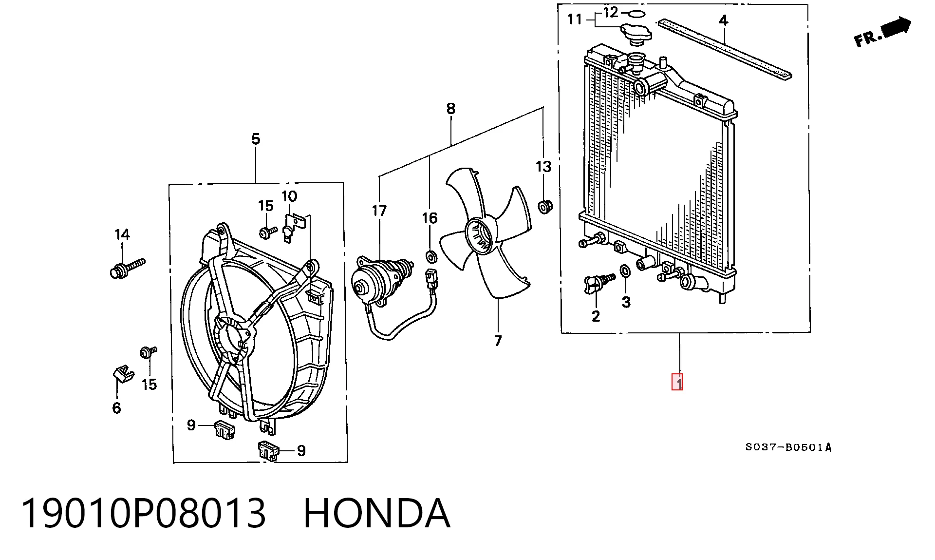 Радиатор охлаждения двигателя HONDA 19010P08013
