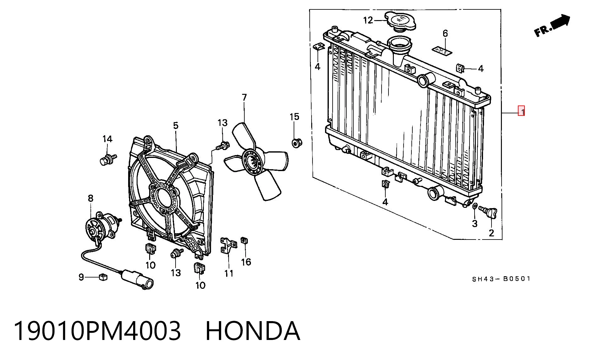 Радиатор охлаждения двигателя HONDA 19010PM4003