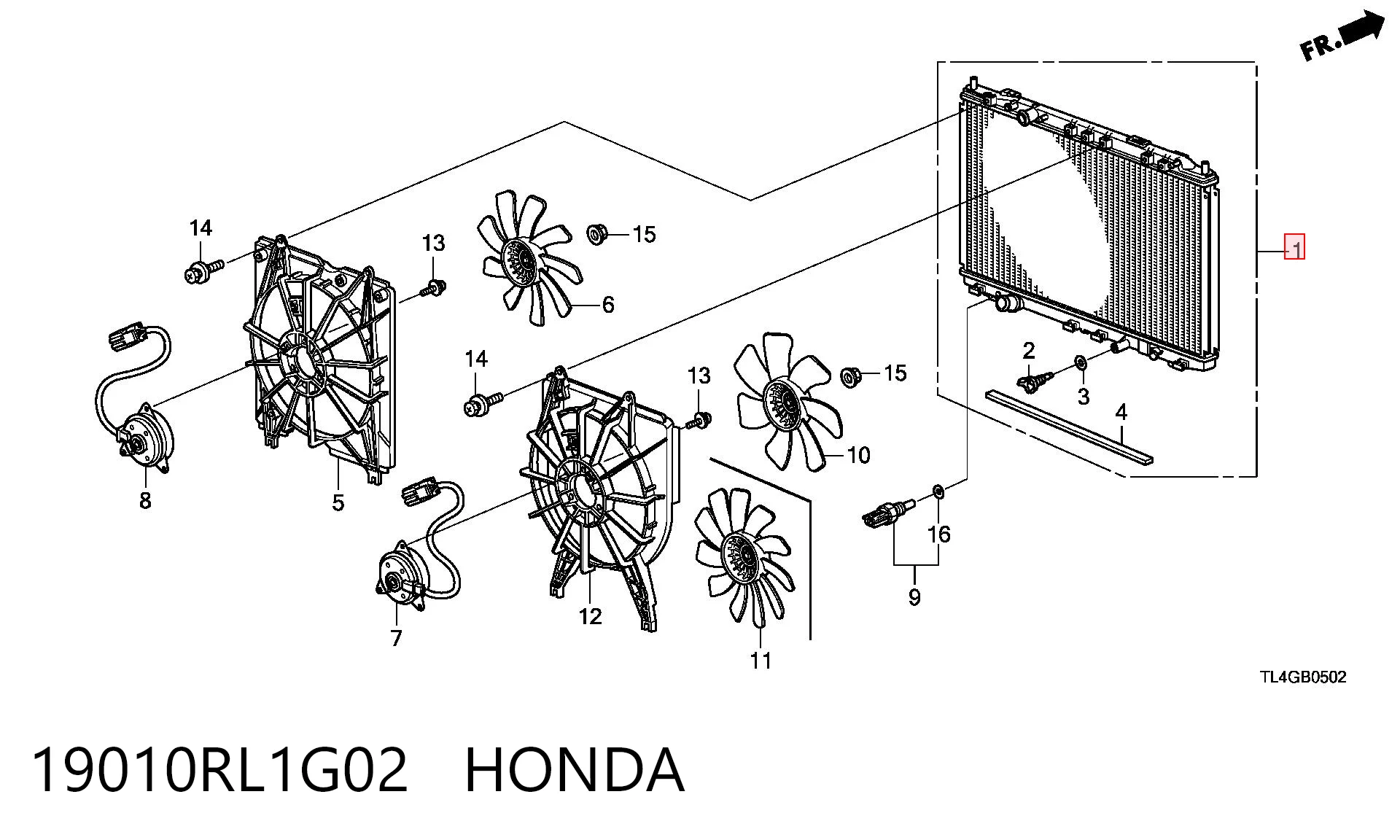 Радиатор охлаждения двигателя HONDA 19010RL1G02