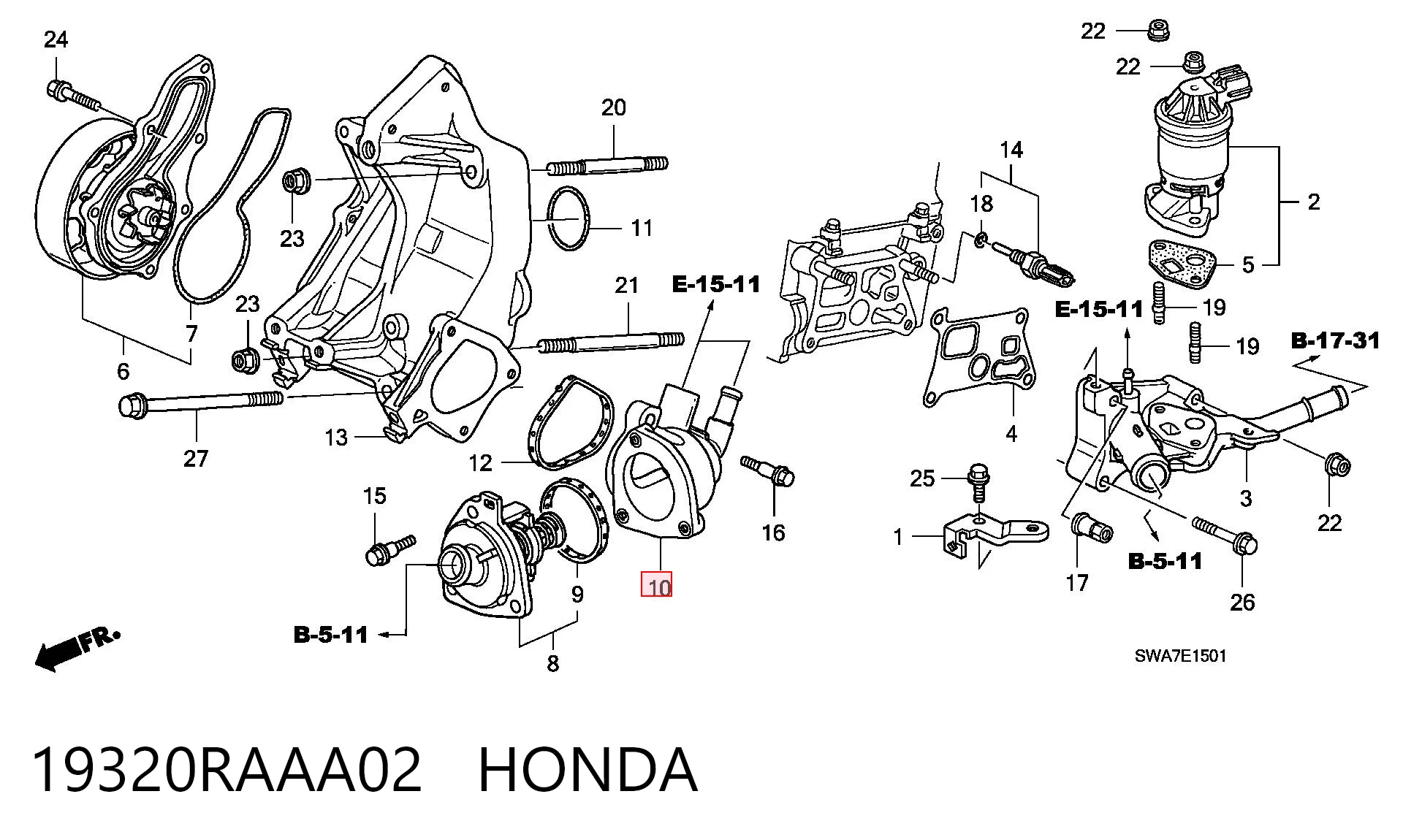 19320RAAA02 Honda Крышка корпуса термостата
