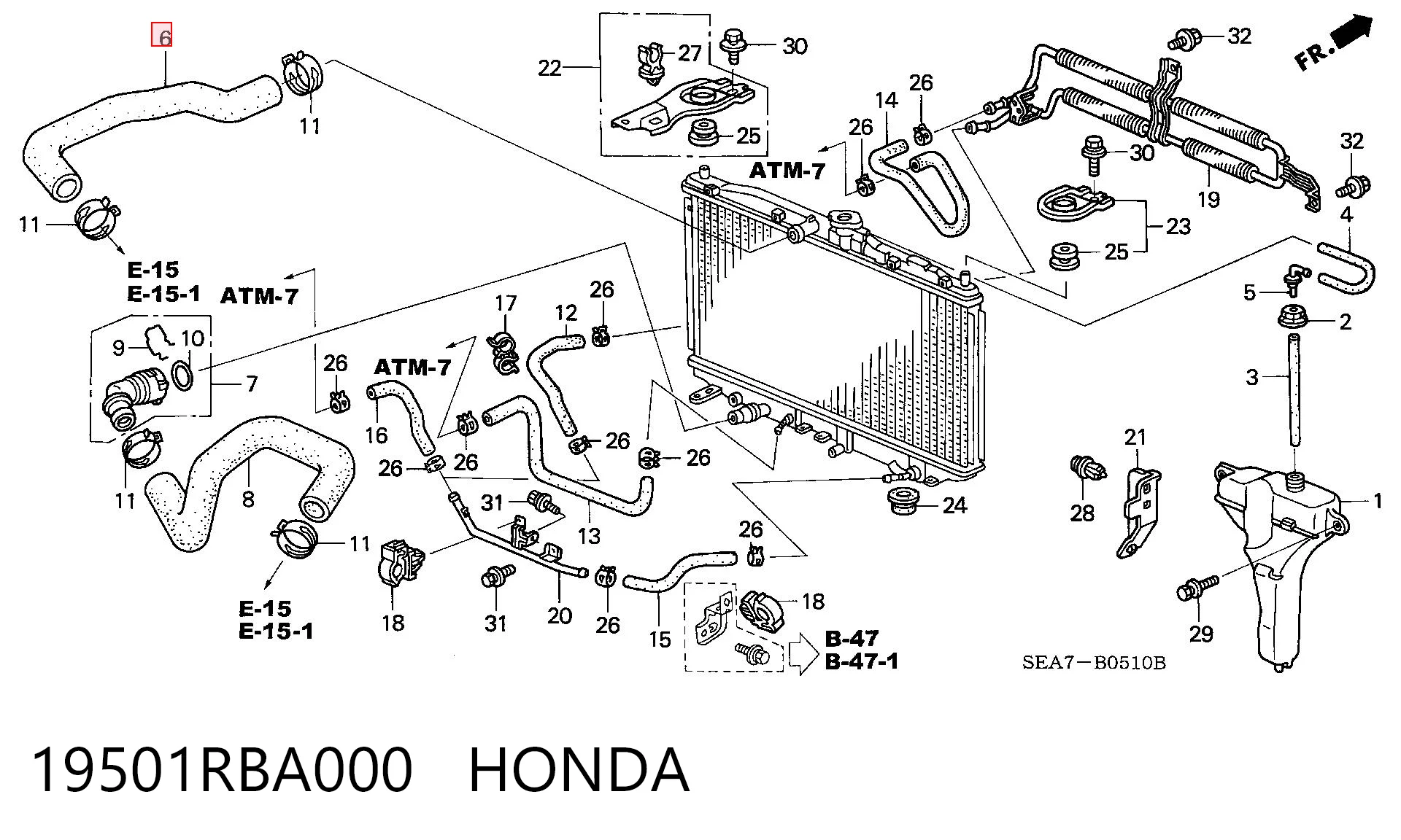 19501RBA000 Honda Шланг системы охлаждения