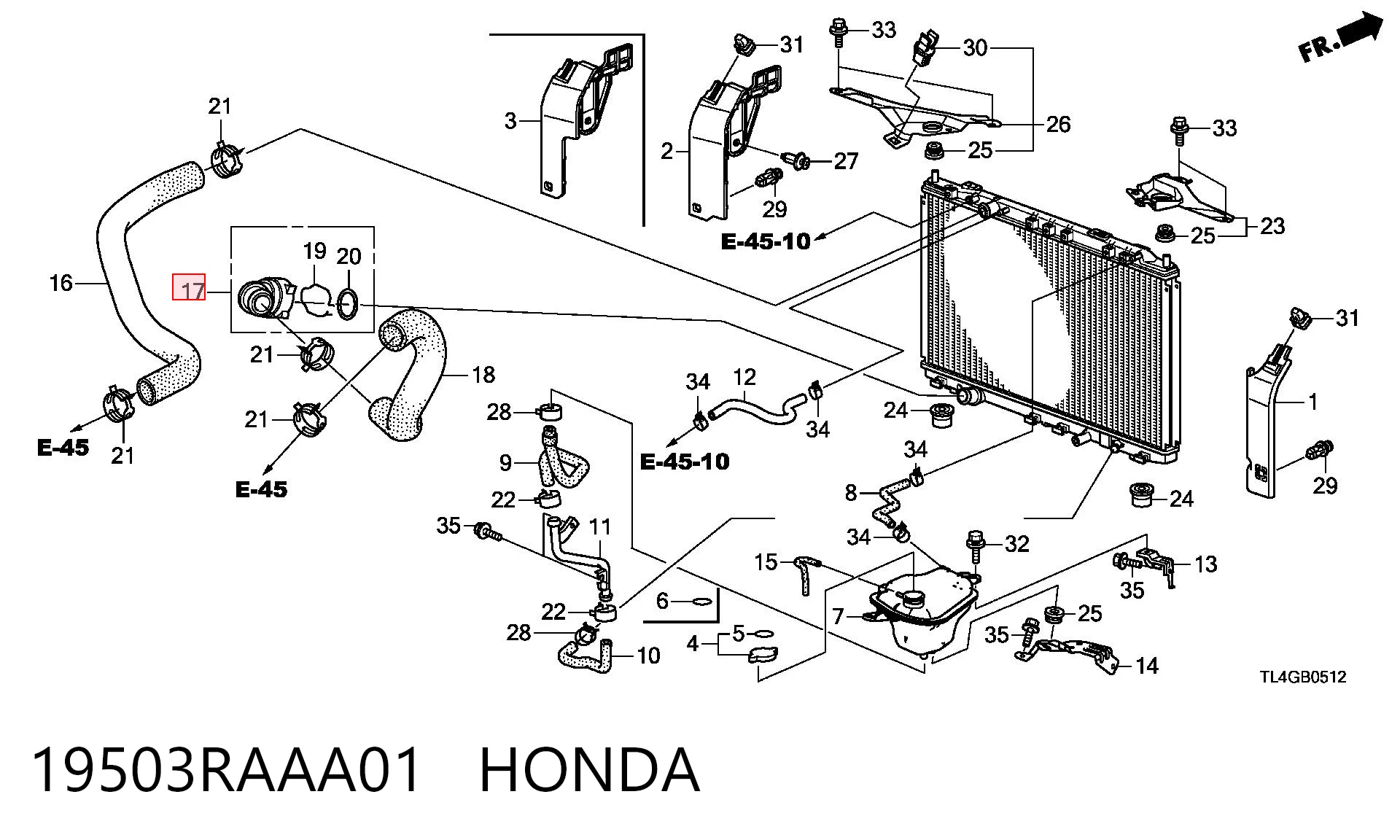 19503RAAA01 Honda Патрубок радиатора охлаждения нижний
