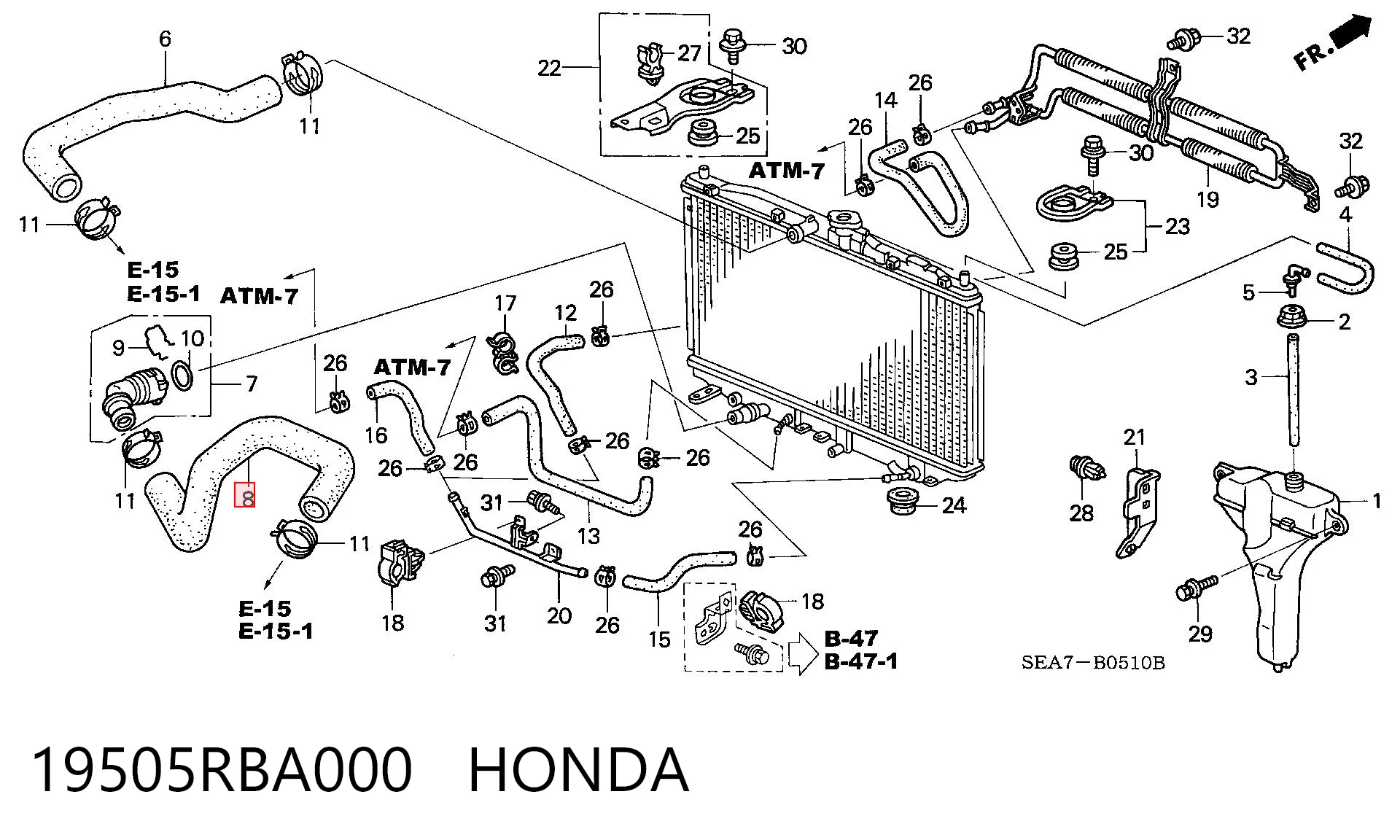 19505RBA000 Honda Патрубок радиатора охлаждения нижний