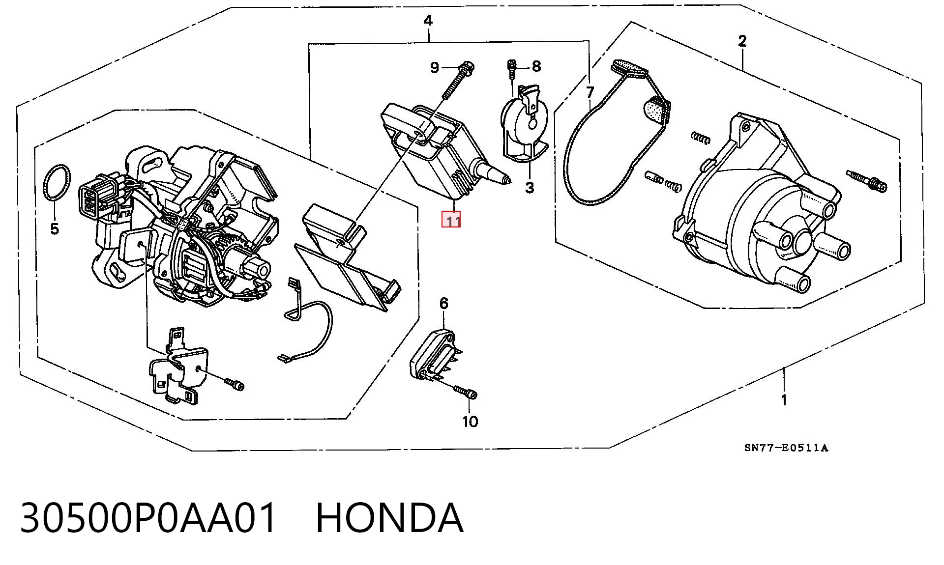Катушка зажигания HONDA 30500P0AA01