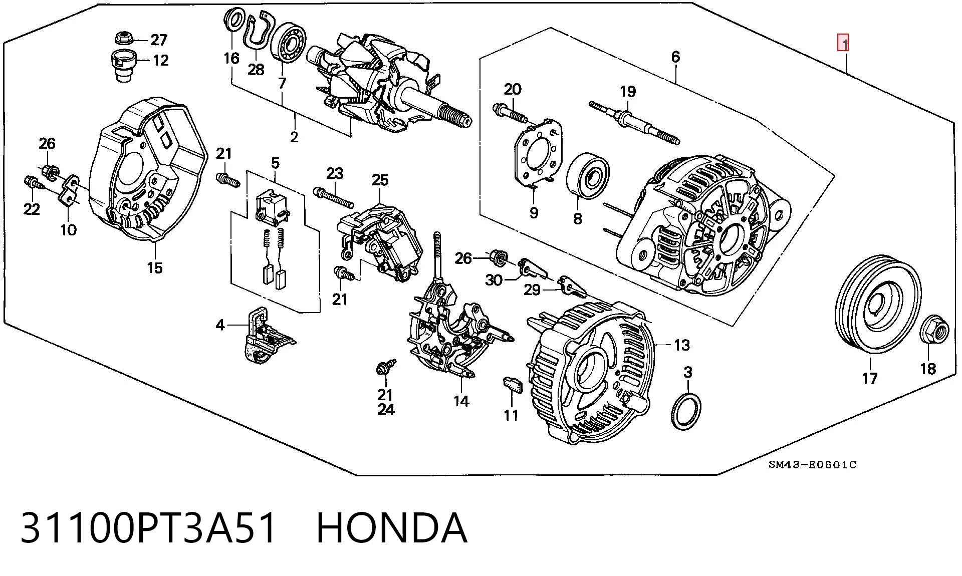 31100PT3A51 Honda Генератор автомобильный