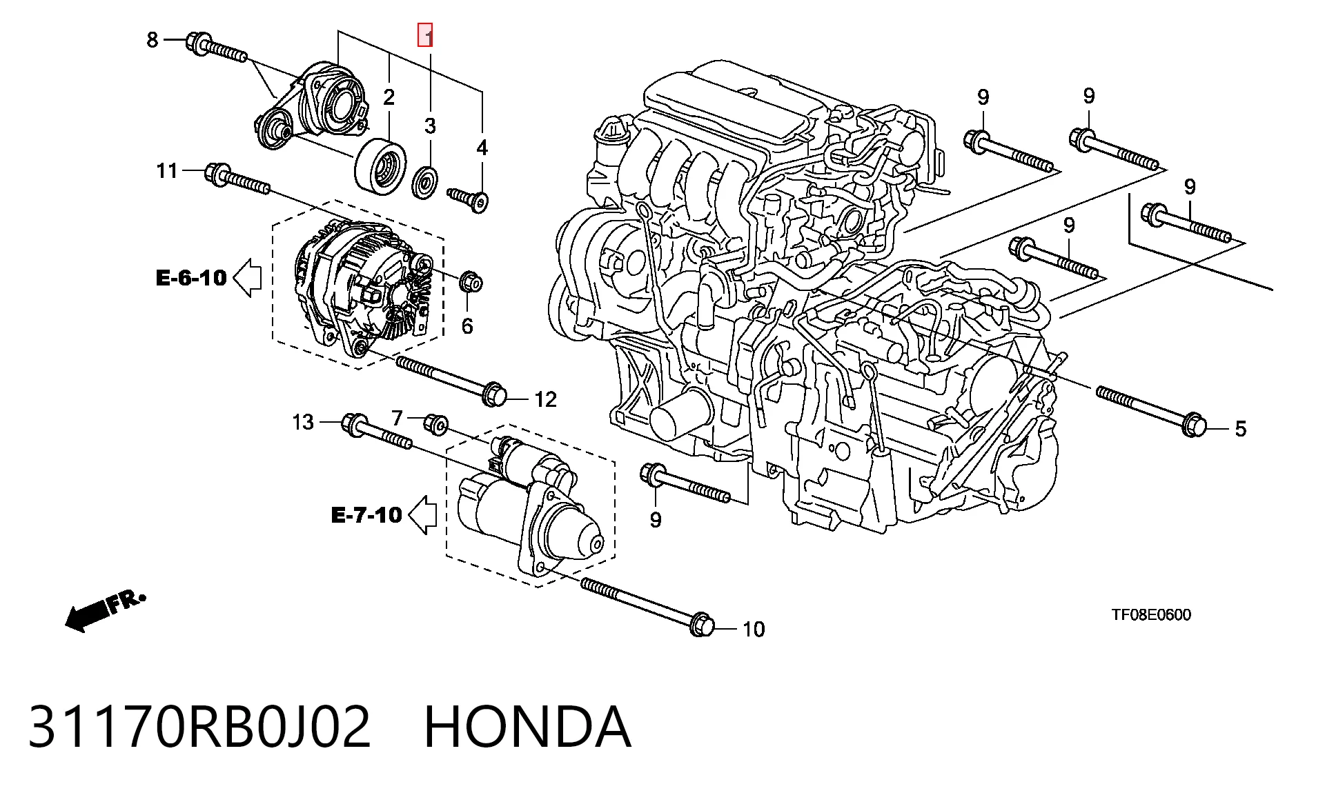 31170RB0J02 Honda Натяжитель клинового ремня