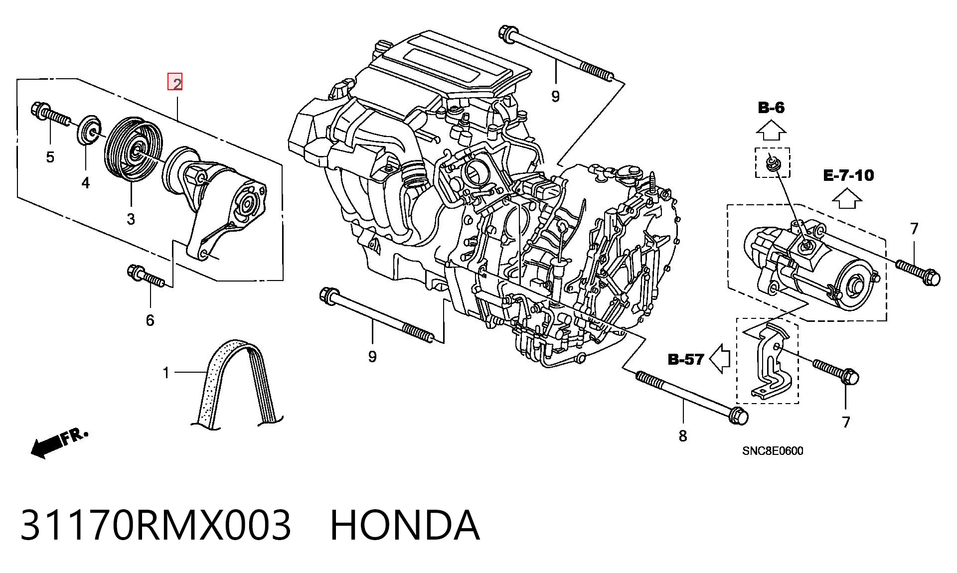 31170RMX003 Honda Натяжитель клинового ремня