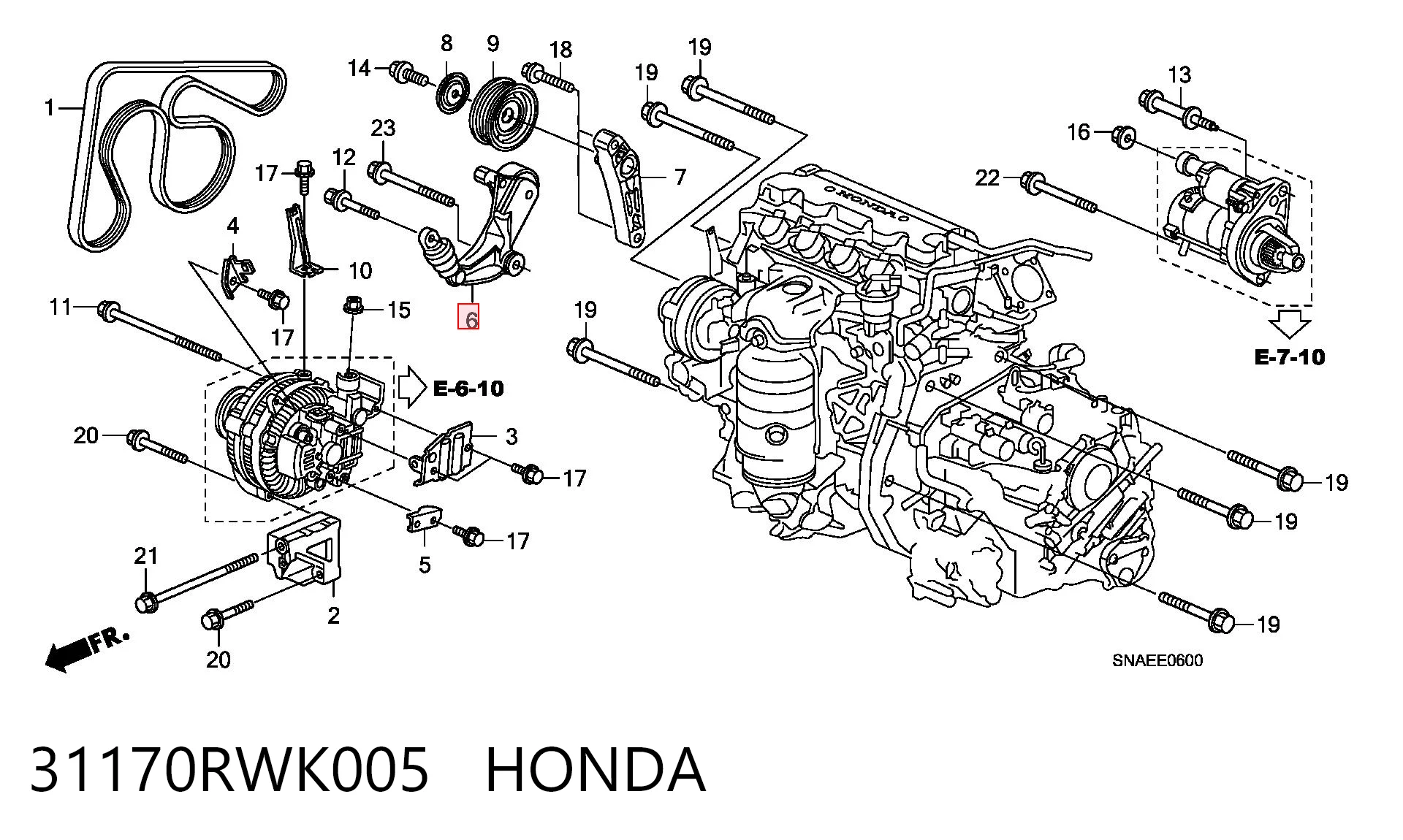 31170RWK005 Honda Натяжитель клинового ремня