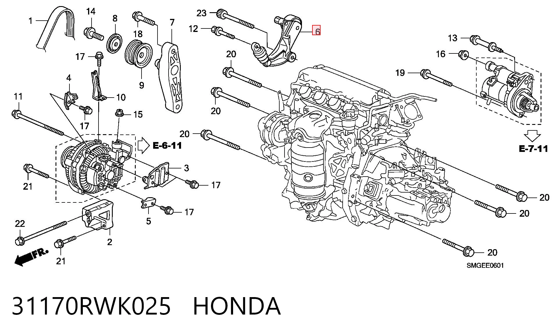 31170RWK025 Honda Натяжитель клинового ремня