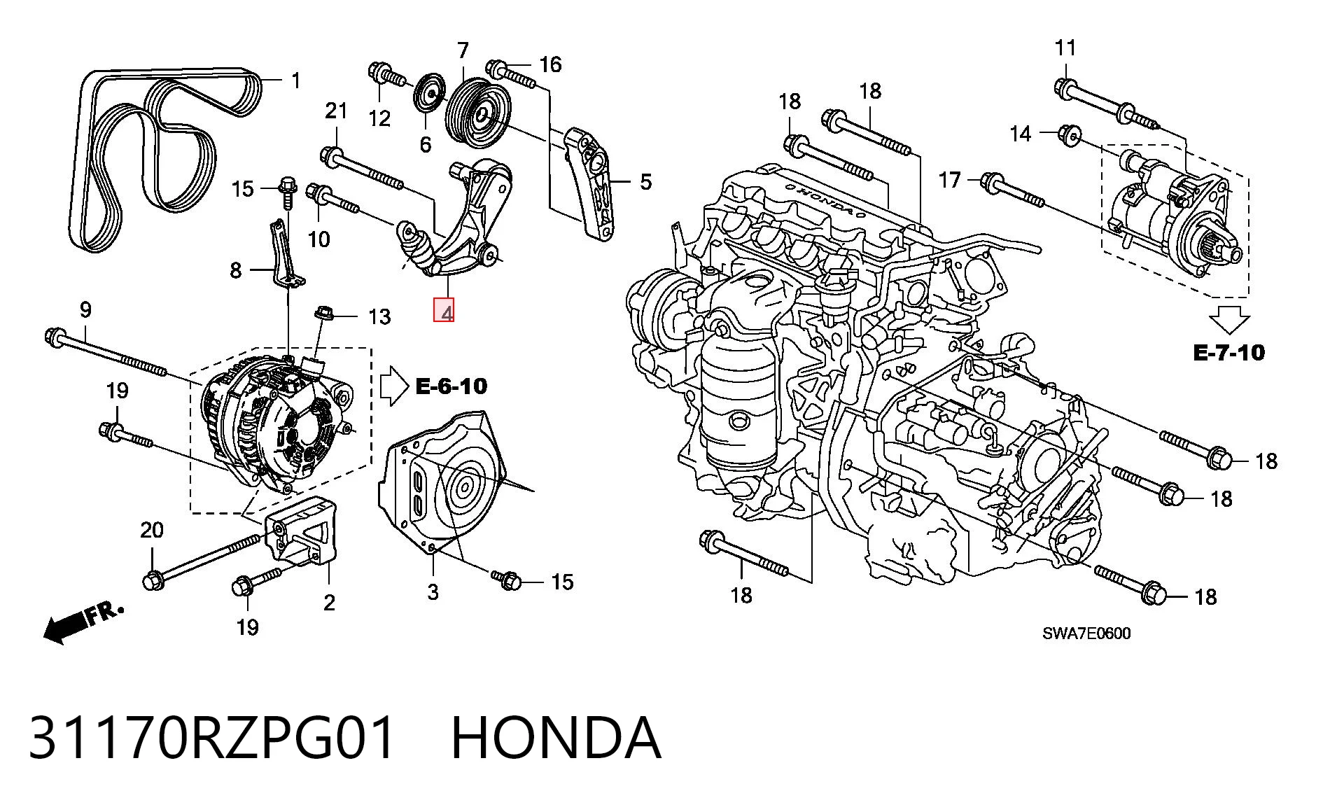 31170RZPG01 Honda Натяжитель клинового ремня