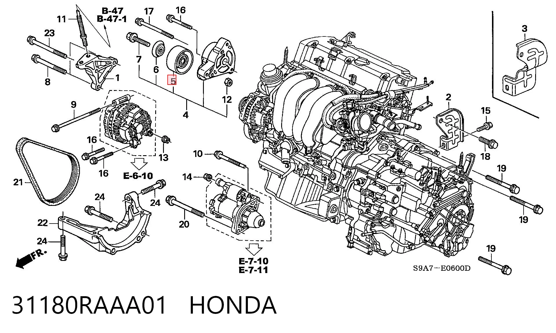 31180RAAA01 Honda Ролик натяжителя ремня агрегатов