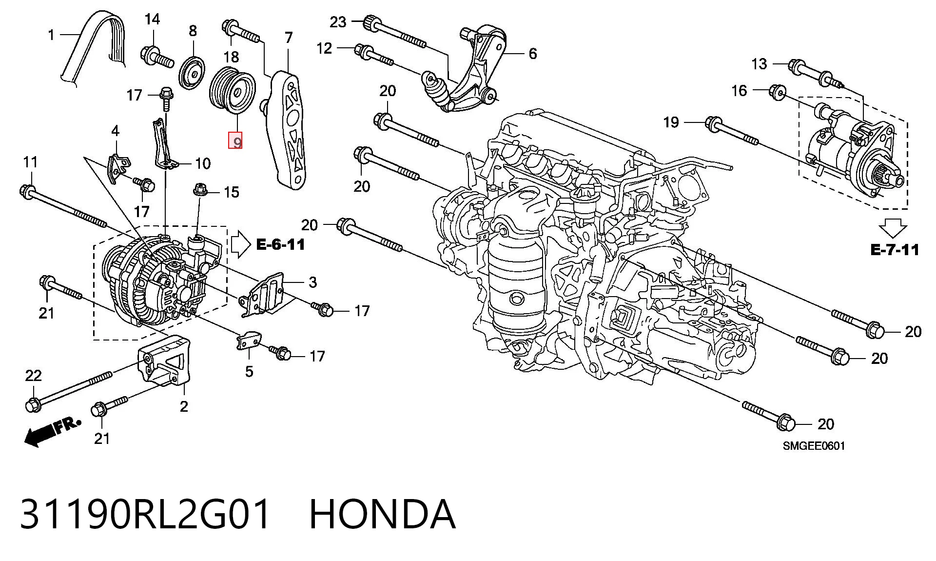31190RL2G01 Honda Ролик натяжителя ремня агрегатов