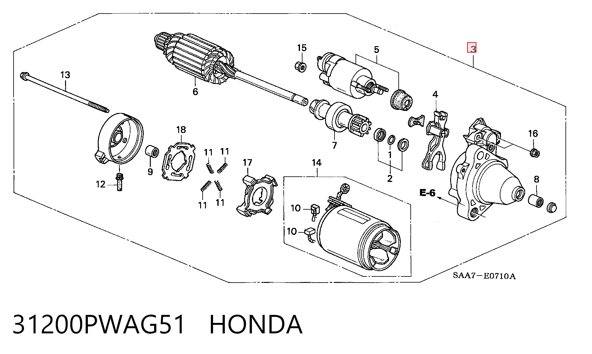 31200PWAG51 Honda Стартер автомобиля