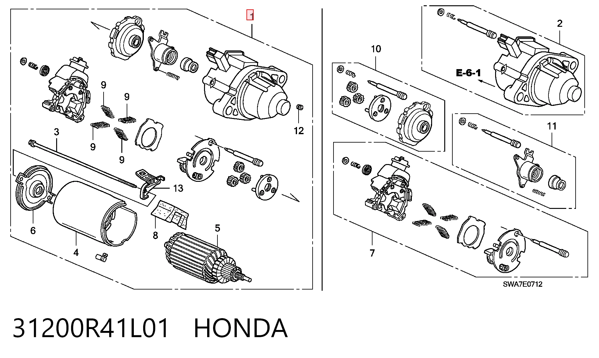31200R41L01 Honda Стартер автомобиля