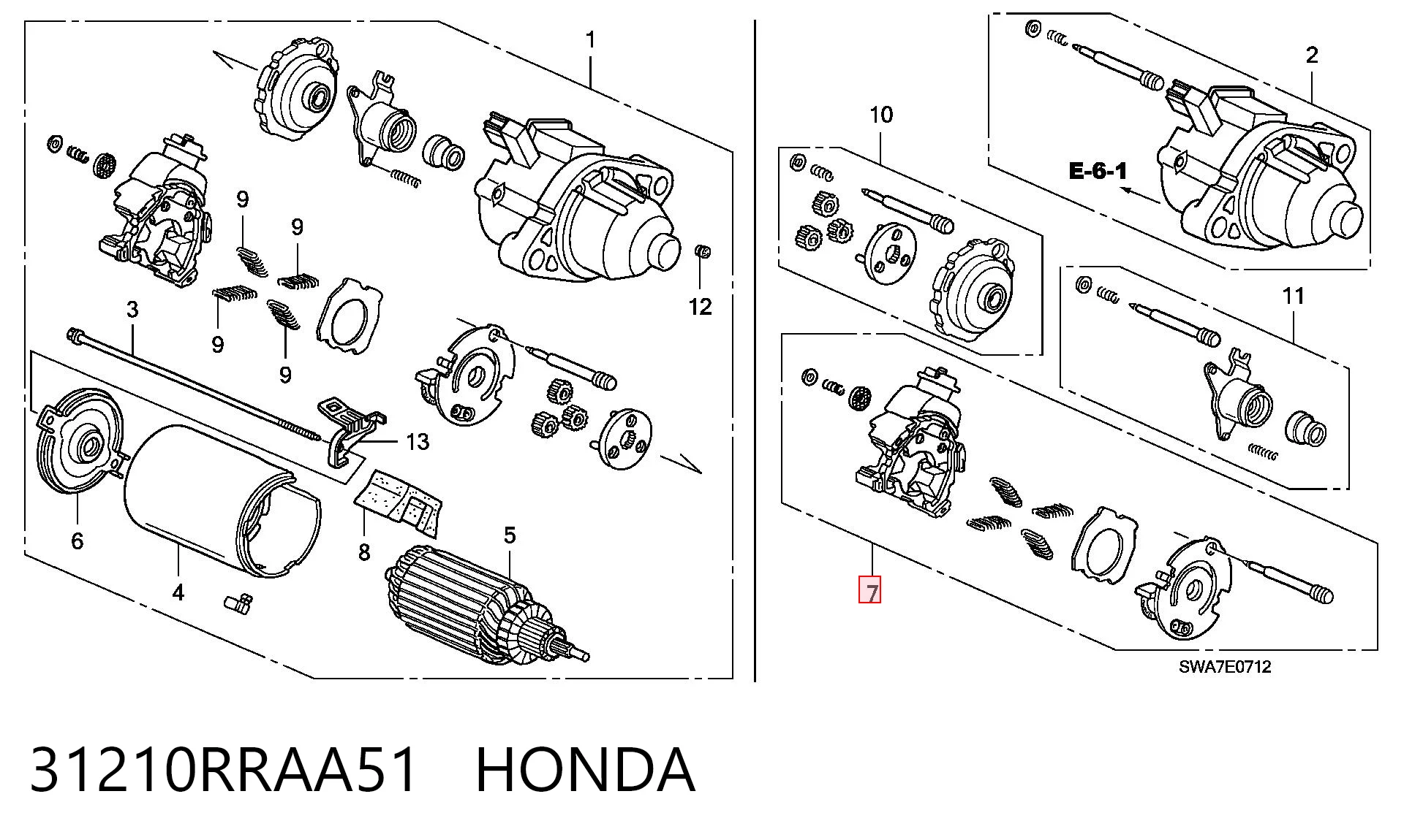31210RRAA51 Honda Щеточный узел на стартер