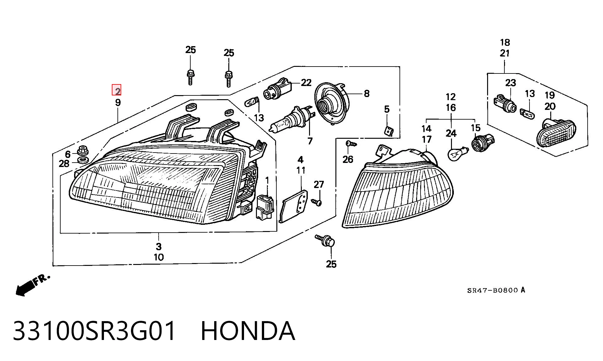 Фара передняя правая на Honda Civic V EG, EH