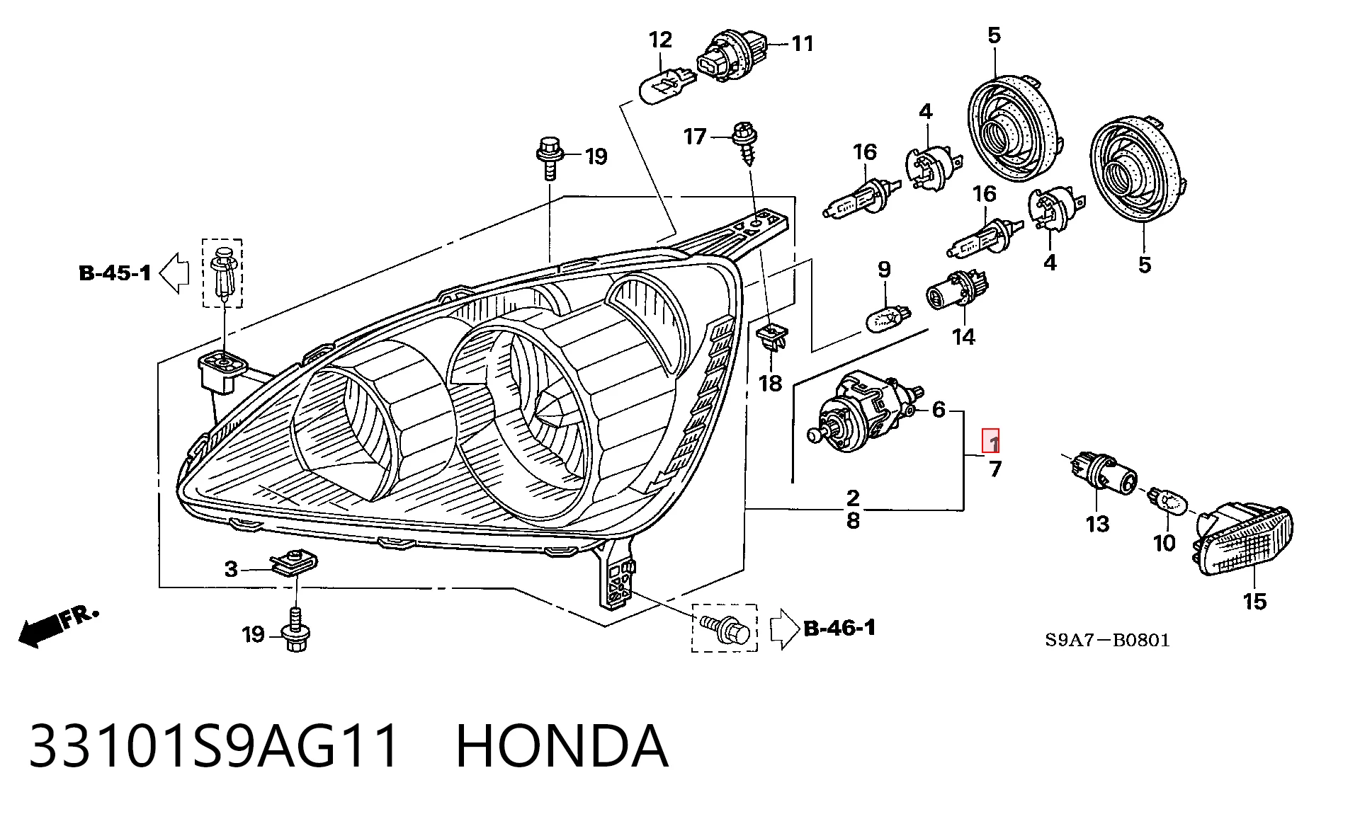 Фара передняя правая на Honda CR-V II RD