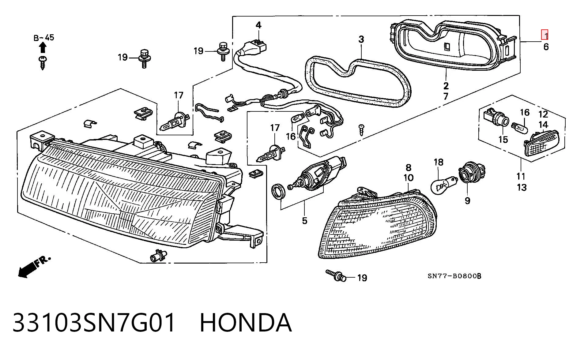 Правая блок фара Honda Accord V седан (CC7) (1993 - 1996) цена, от 76.84 USD