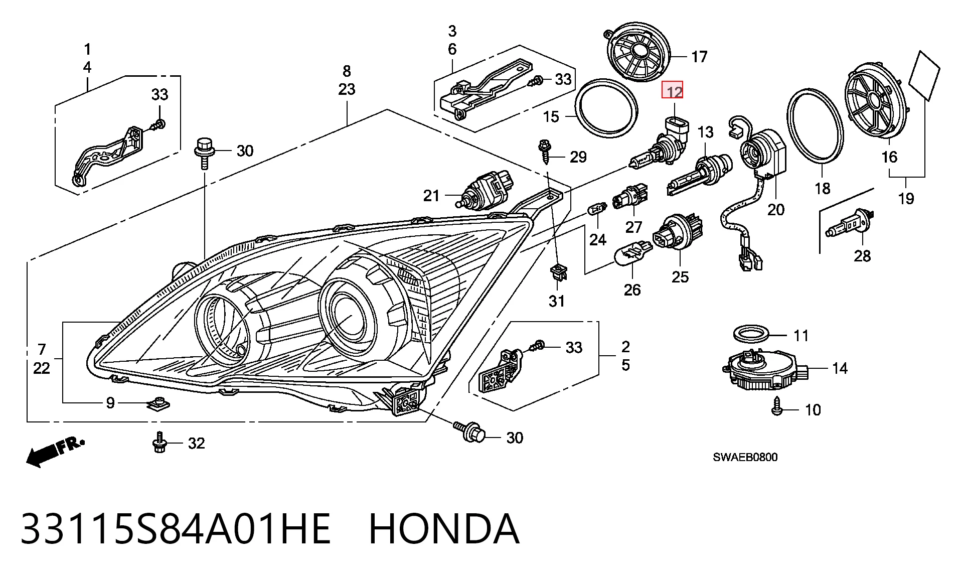 33115S84A01HE Honda Лампочка дальнего света