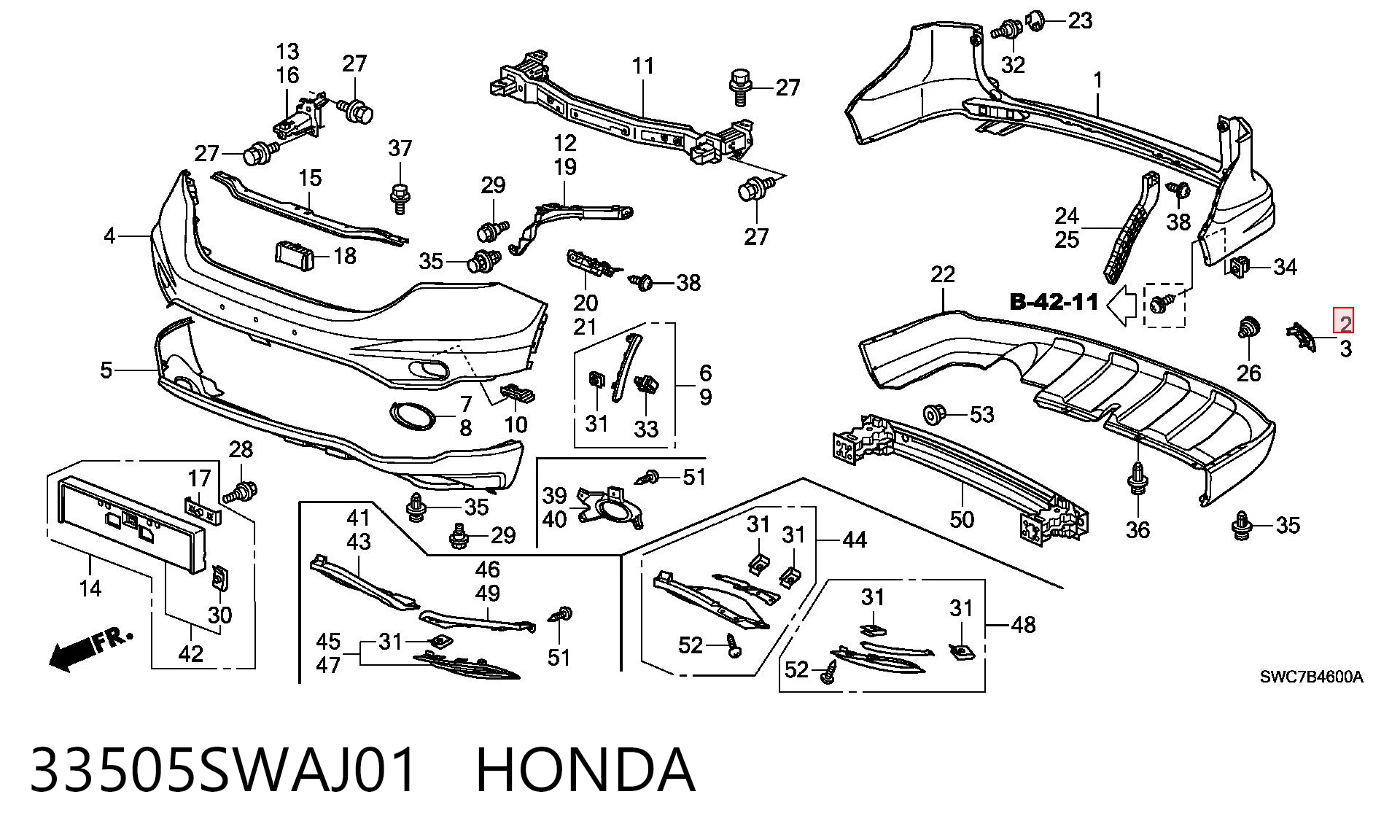33505SWAJ01 Honda Правый катафот бампера