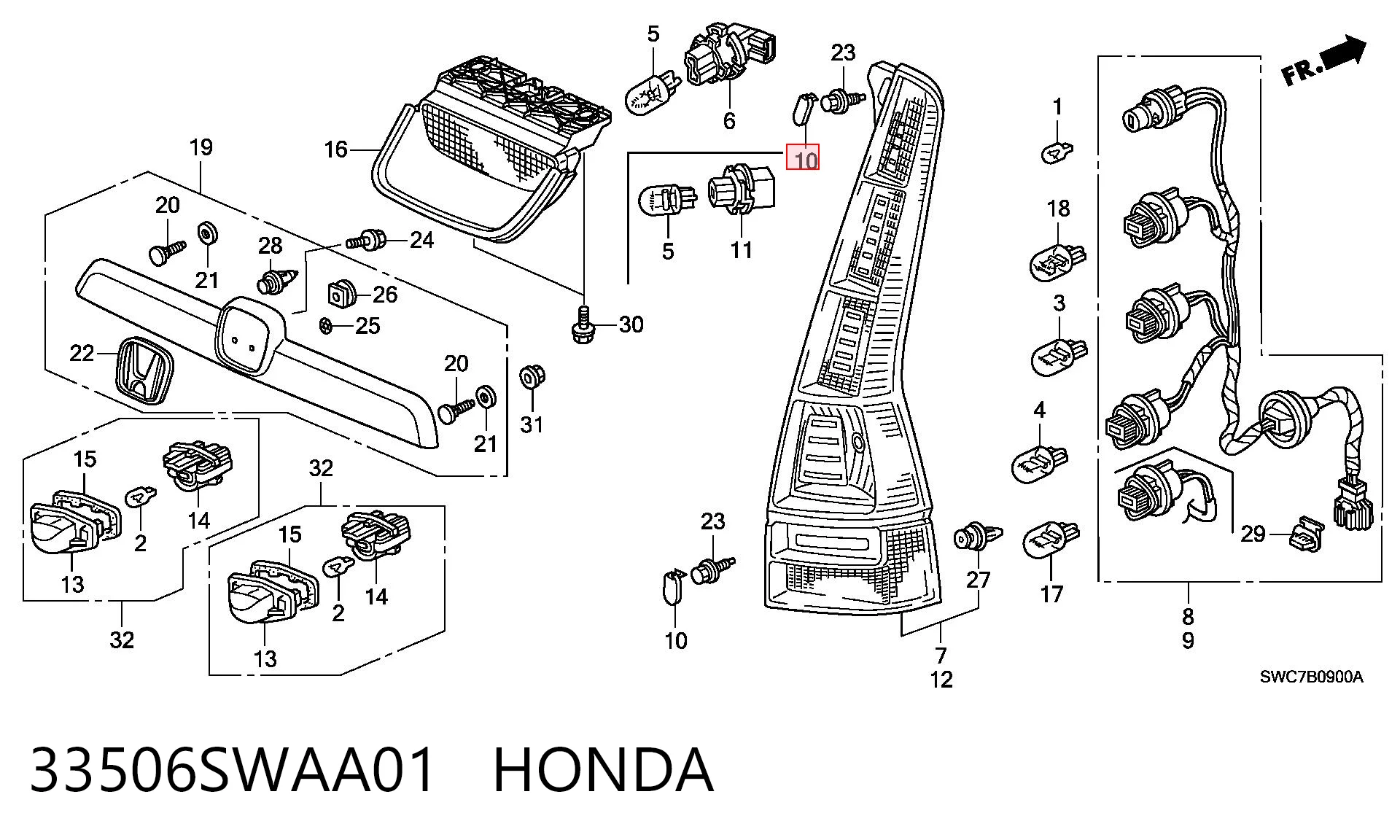 33506SWAA01 Honda Заглушка болта крепления фонаря